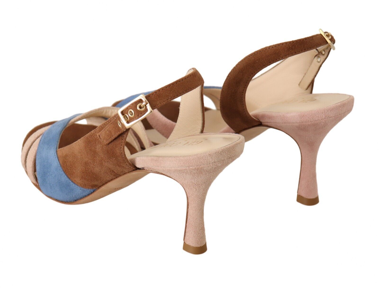 Multicolor Suede Leather Slingback Heels Sandals Shoes - ventzia