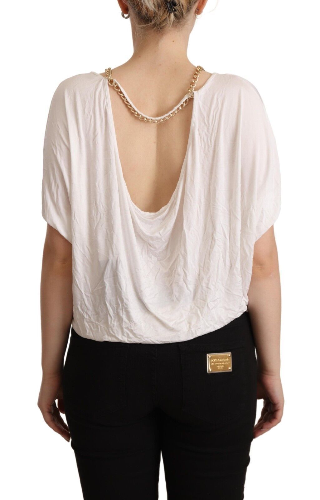 White Short Sleeves Gold Chain T-shirt Top - ventzia