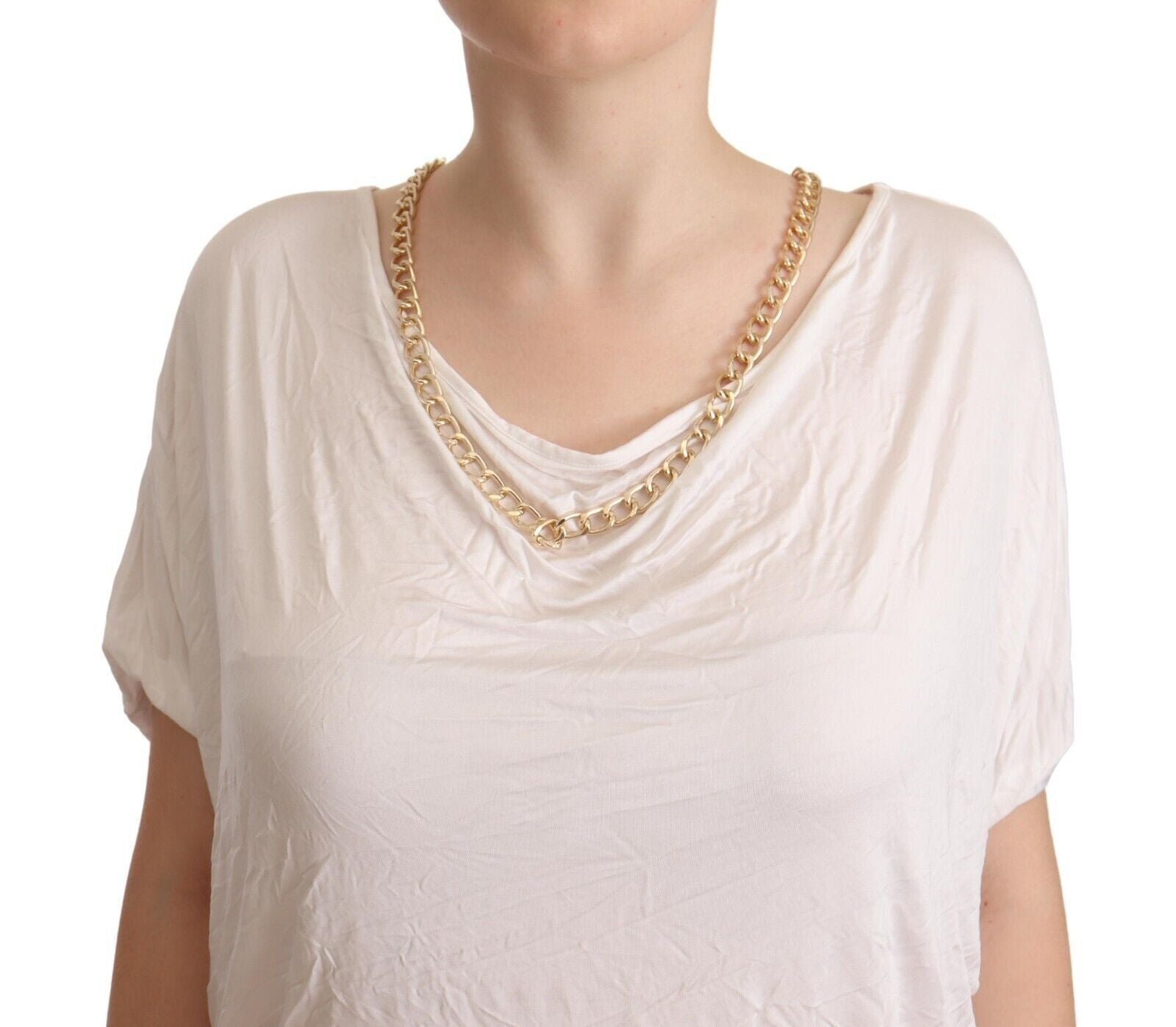 White Short Sleeves Gold Chain T-shirt Top - ventzia