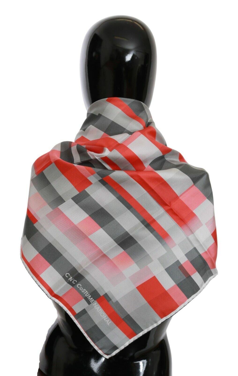 Gray Red Silk Shawl Foulard Wrap  Scarf - ventzia