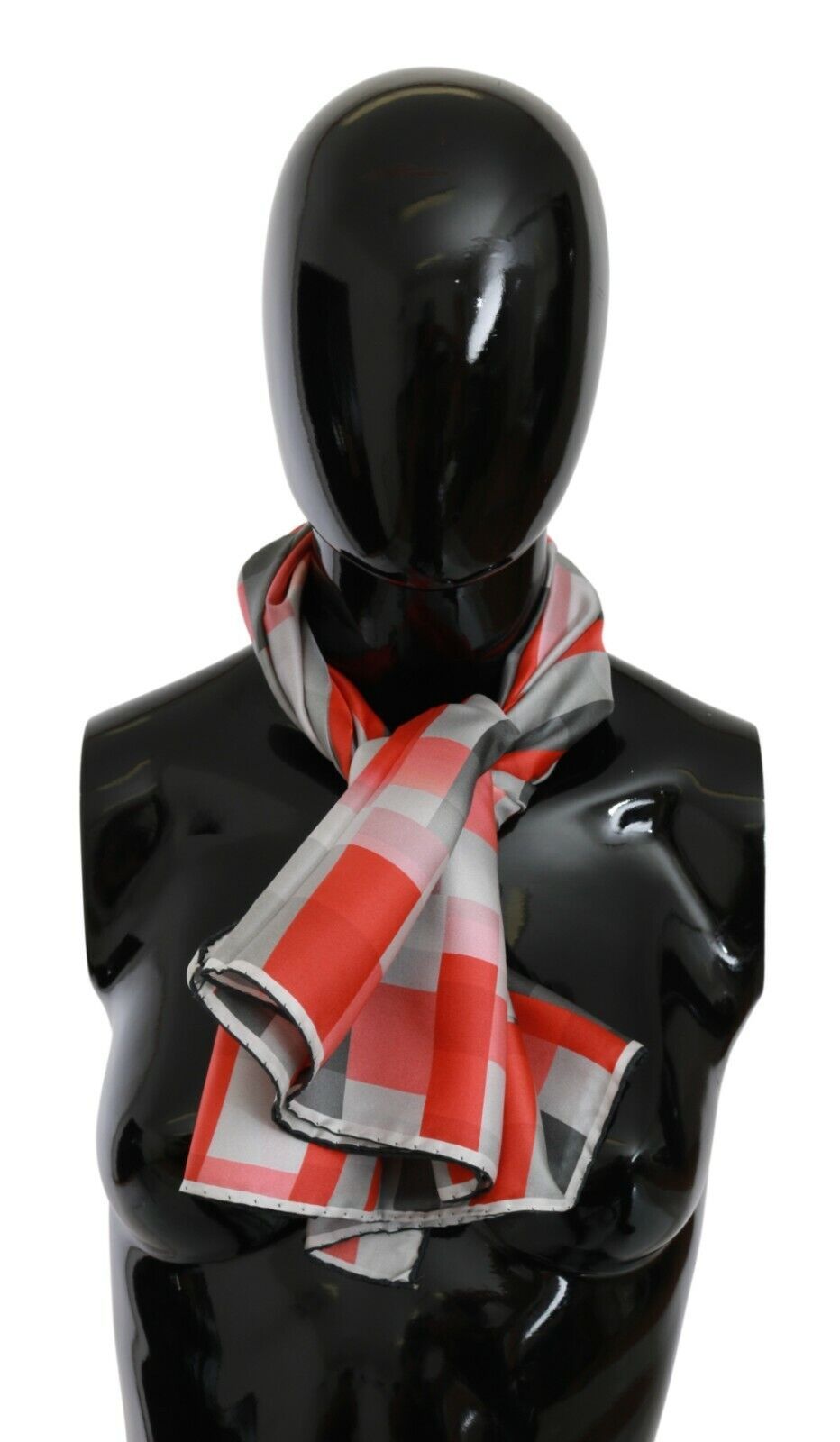 Gray Red Silk Shawl Foulard Wrap  Scarf - ventzia