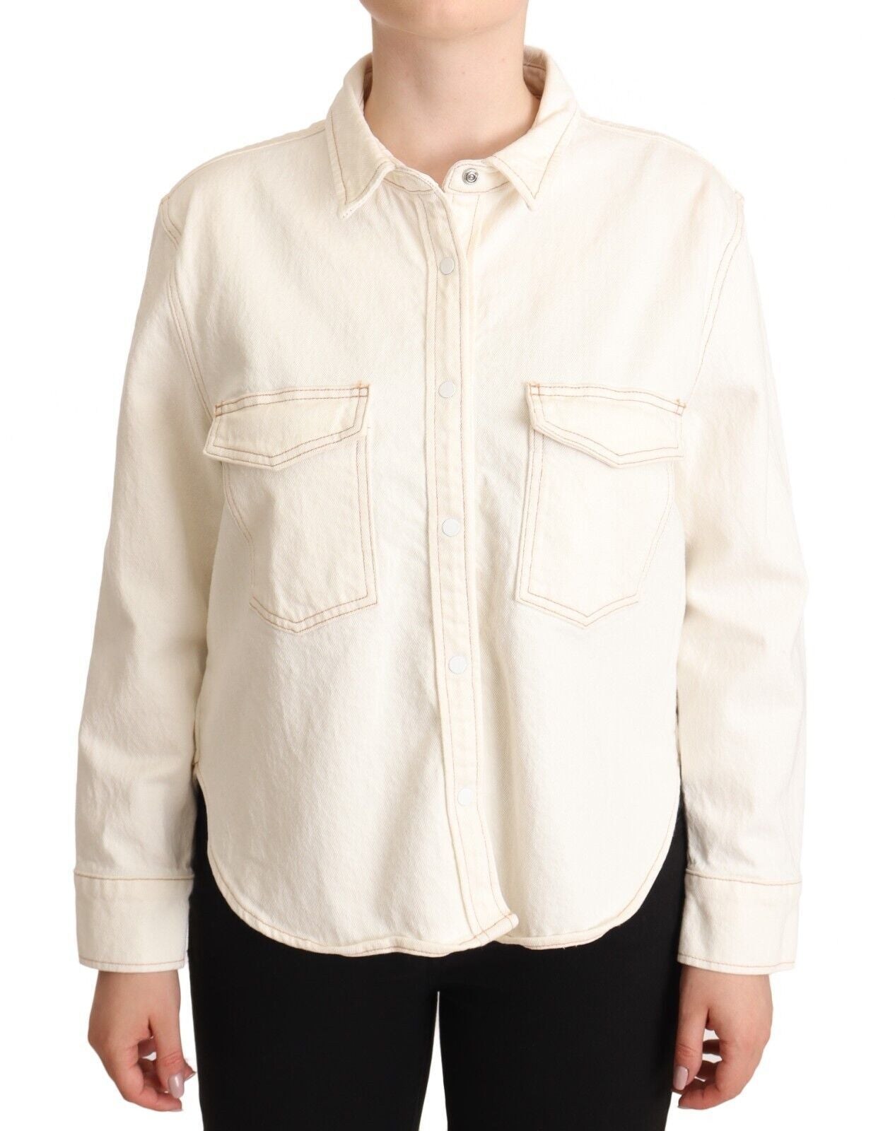 White Cotton Collared Long Sleeves Button Down Polo Top - ventzia
