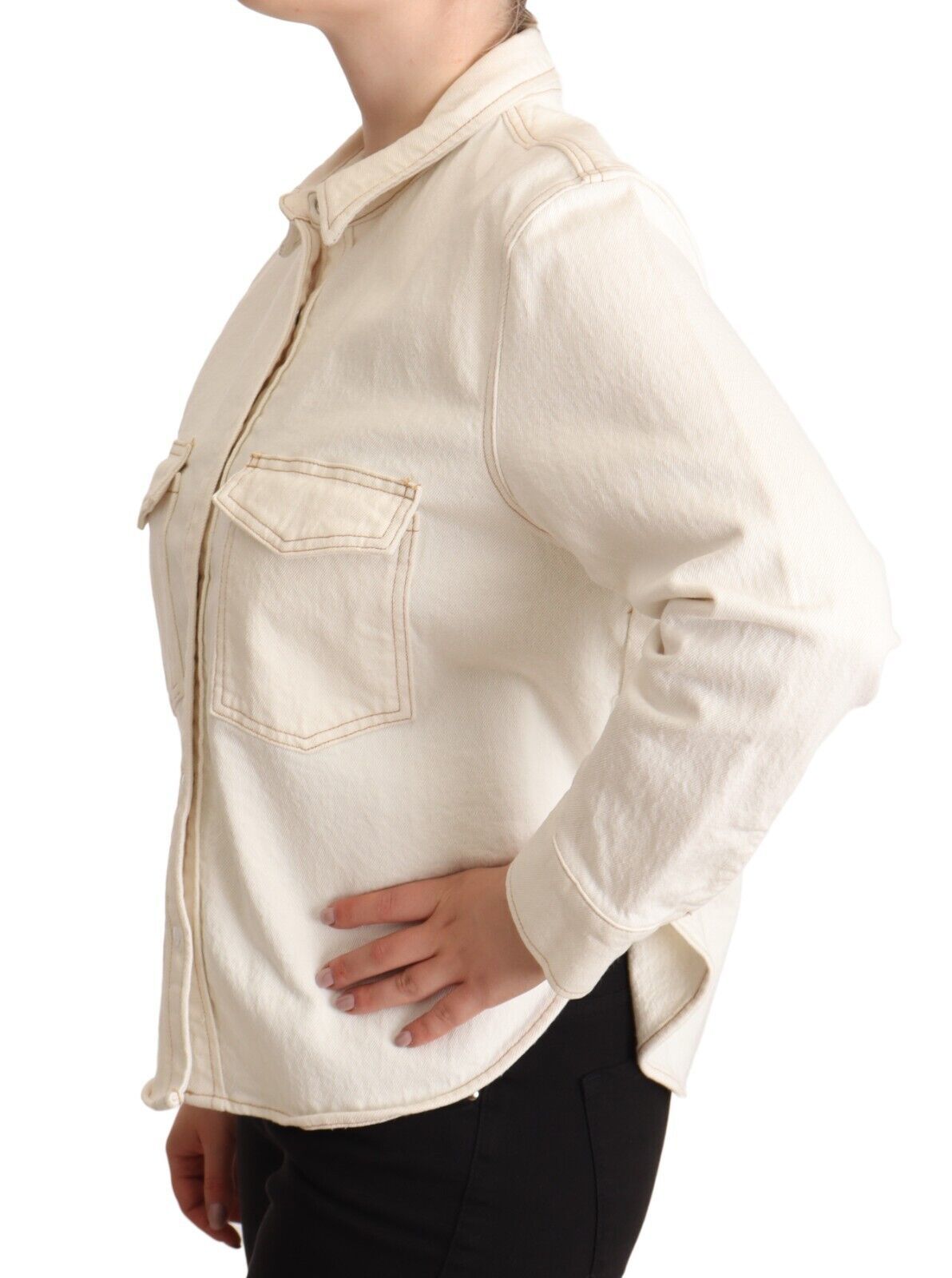 White Cotton Collared Long Sleeves Button Down Polo Top - ventzia