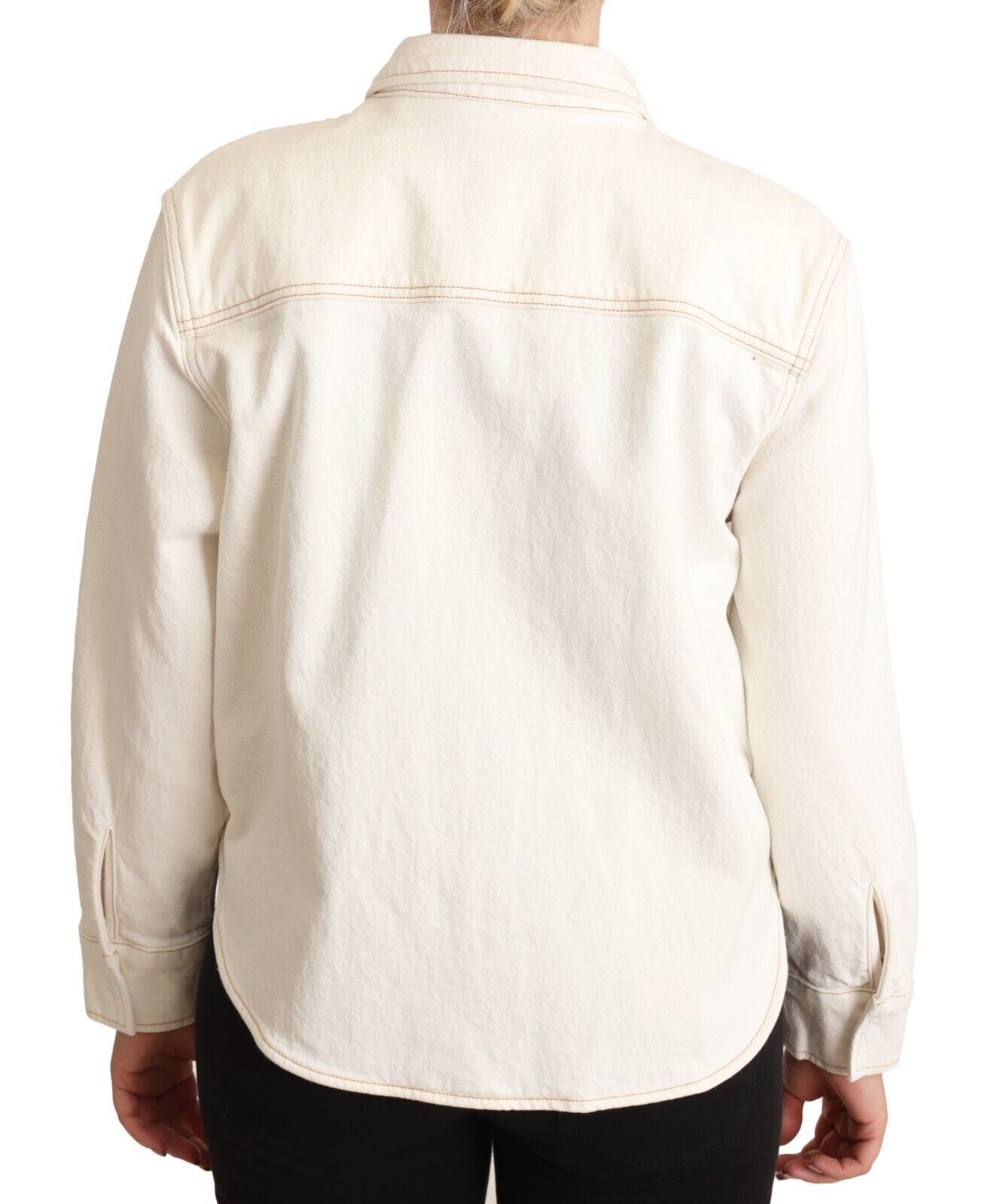 White Cotton Collared Long Sleeves Button Down Polo Top - ventzia