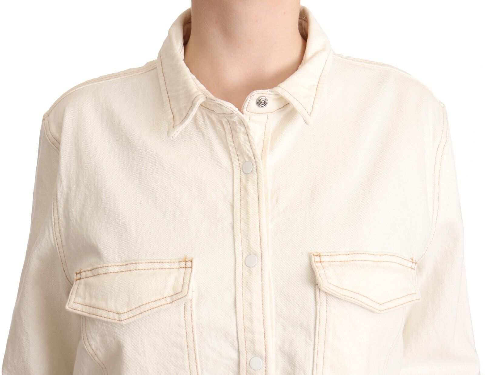 White Cotton Collared Long Sleeves Button Down Polo Top - ventzia