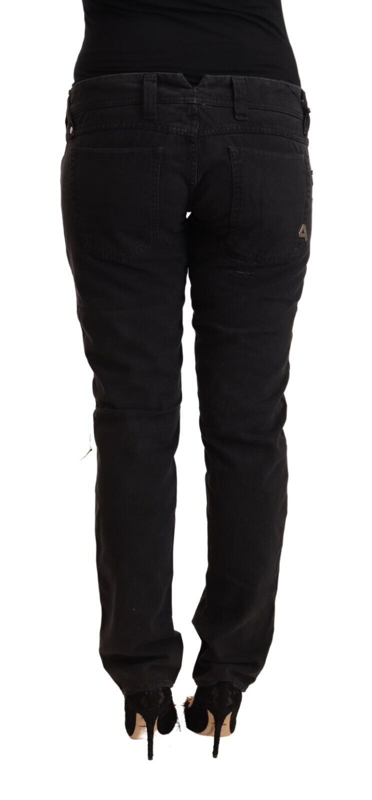 Black Cotton Distressed Low Waist Slim Fit Denim Jeans - ventzia