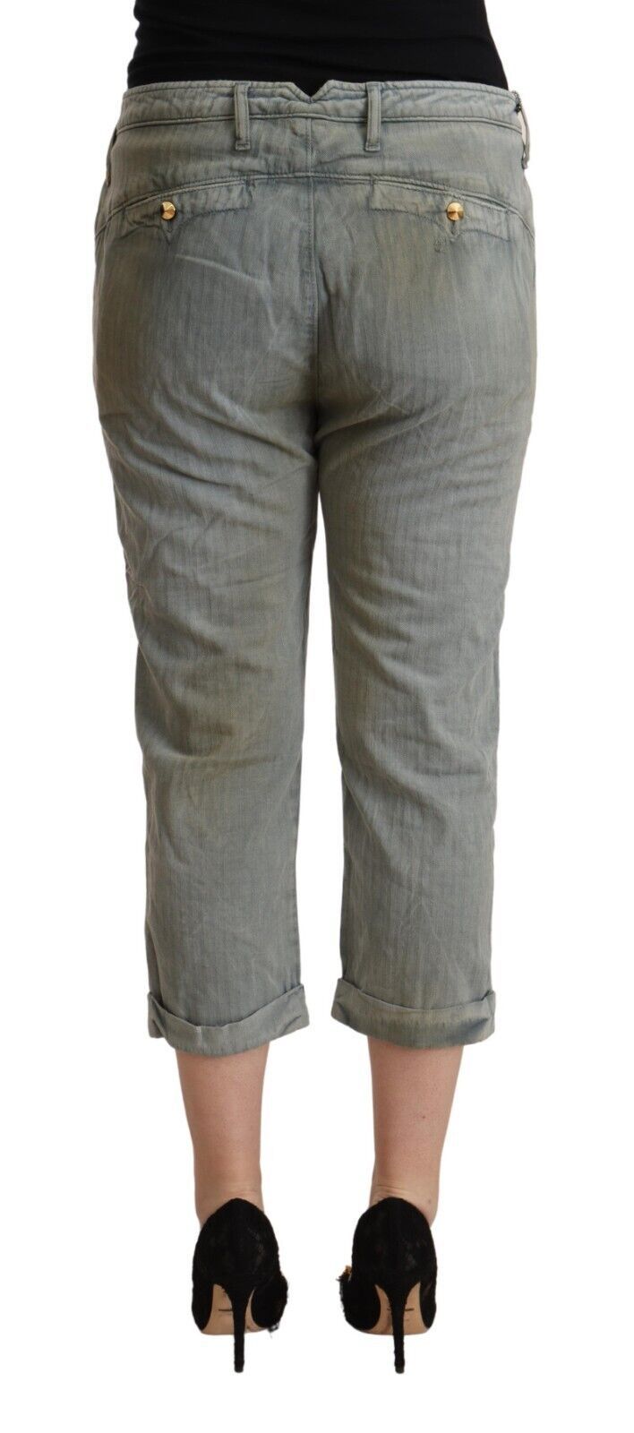 Gray 100% Cotton Mid Waist Skinny Cropped Pants - ventzia