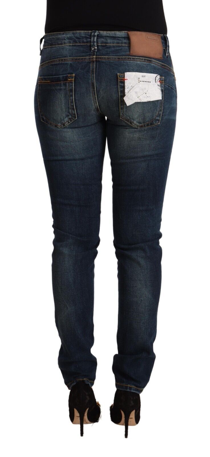 Blue Washed Cotton Slim Fit Denim Low Waist Jeans - ventzia