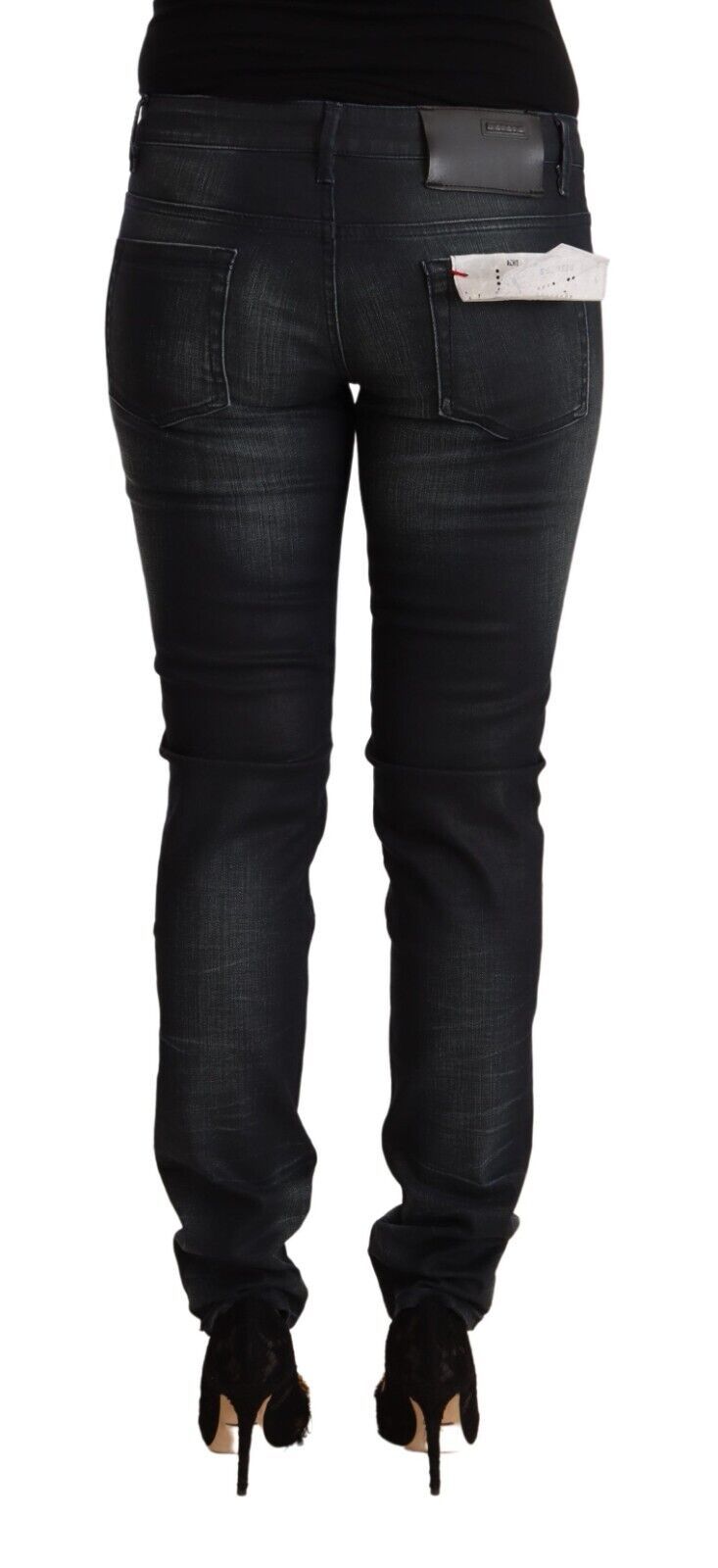 Black Washed Cotton Low Waist Slim Fit Denim Jeans - ventzia