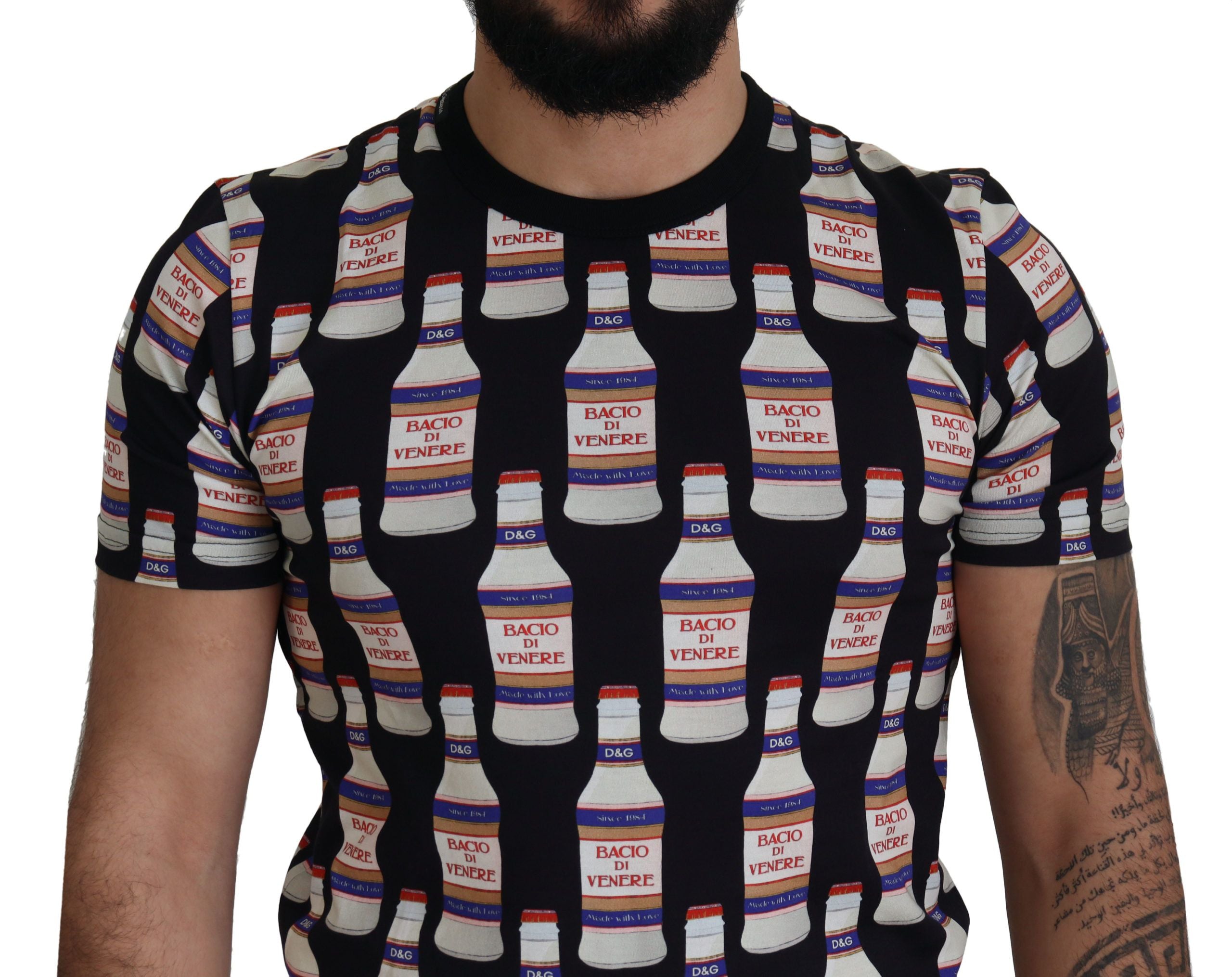Black Bacio Di Venere Cotton Crew T-shirt - ventzia