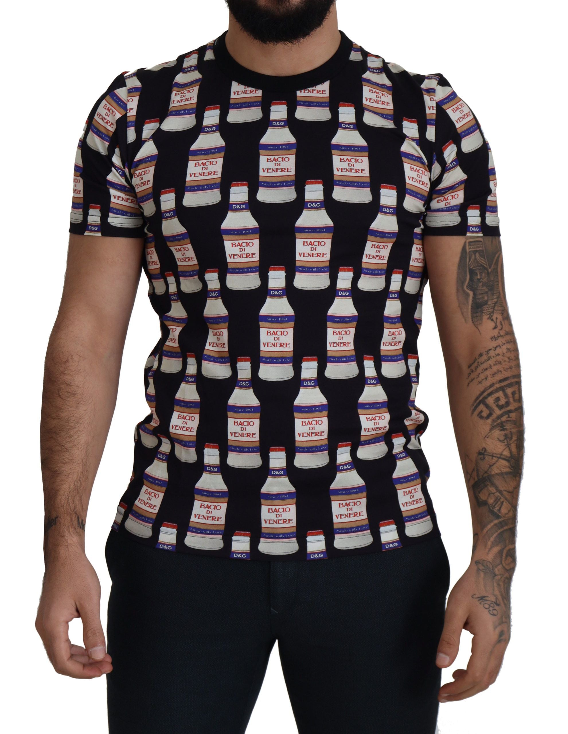 Black Bacio Di Venere Cotton Crew T-shirt - ventzia