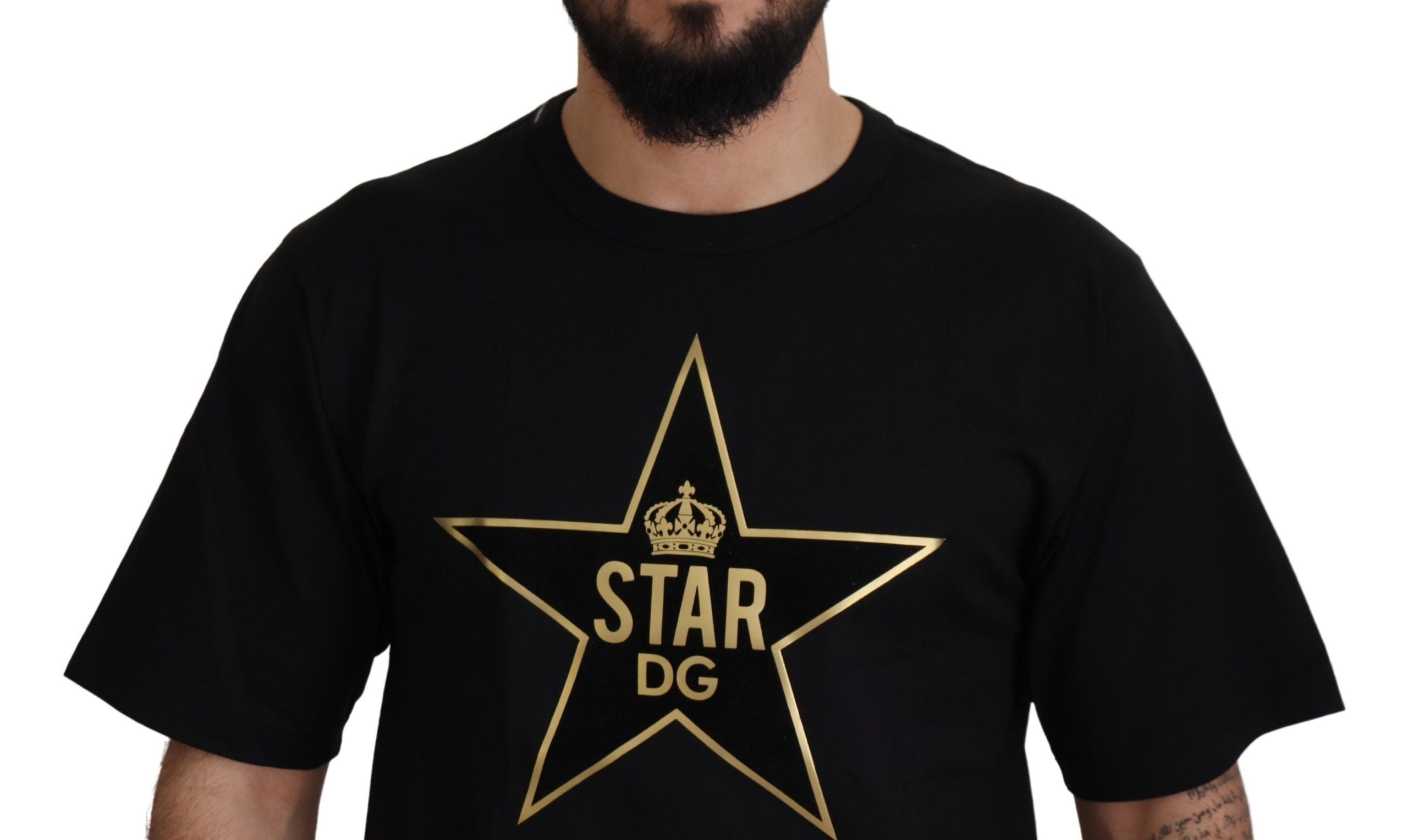 Black Gold STAR Crown DG Cotton Crewneck T-shirt - ventzia