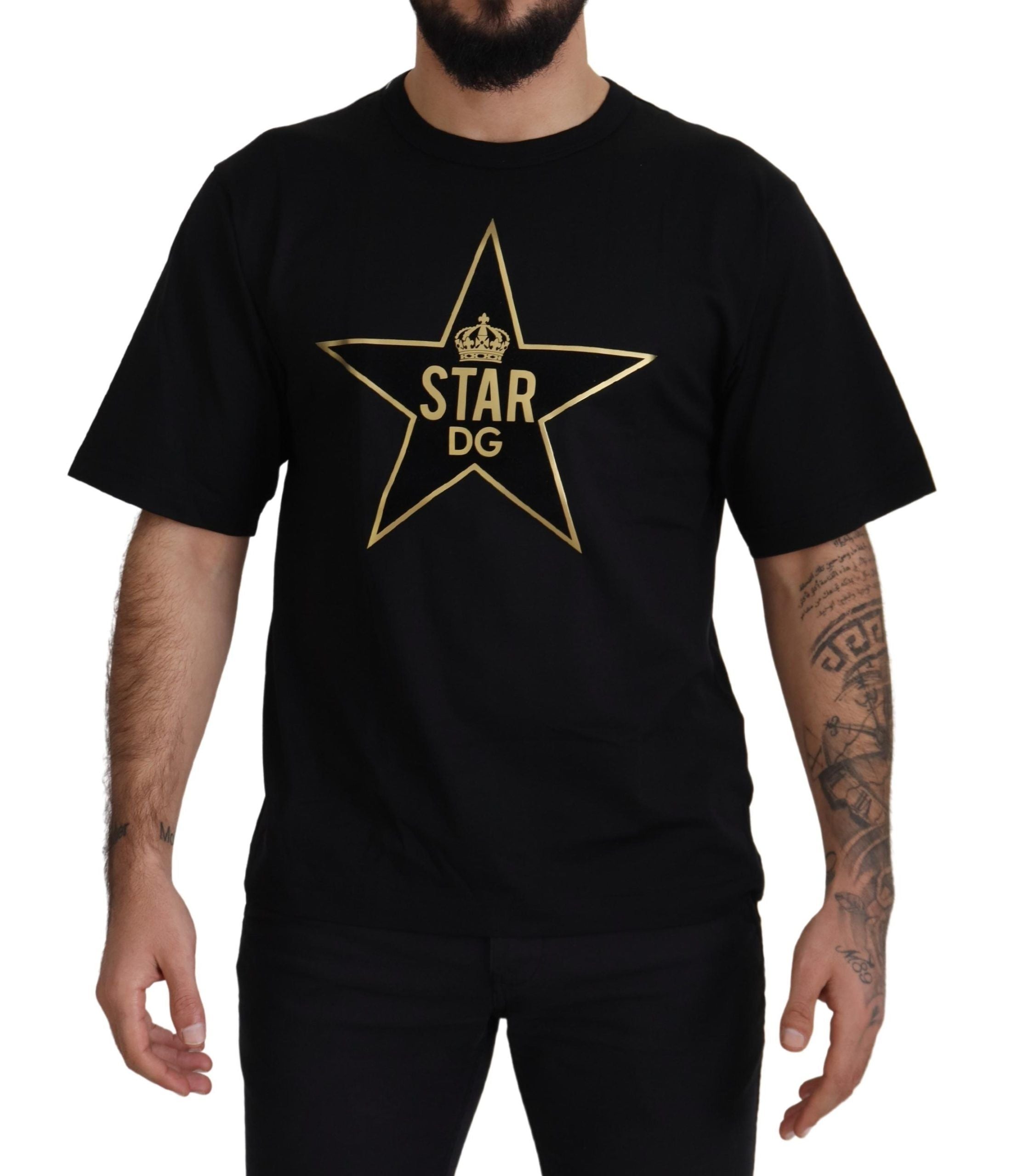 Black Gold STAR Crown DG Cotton Crewneck T-shirt - ventzia