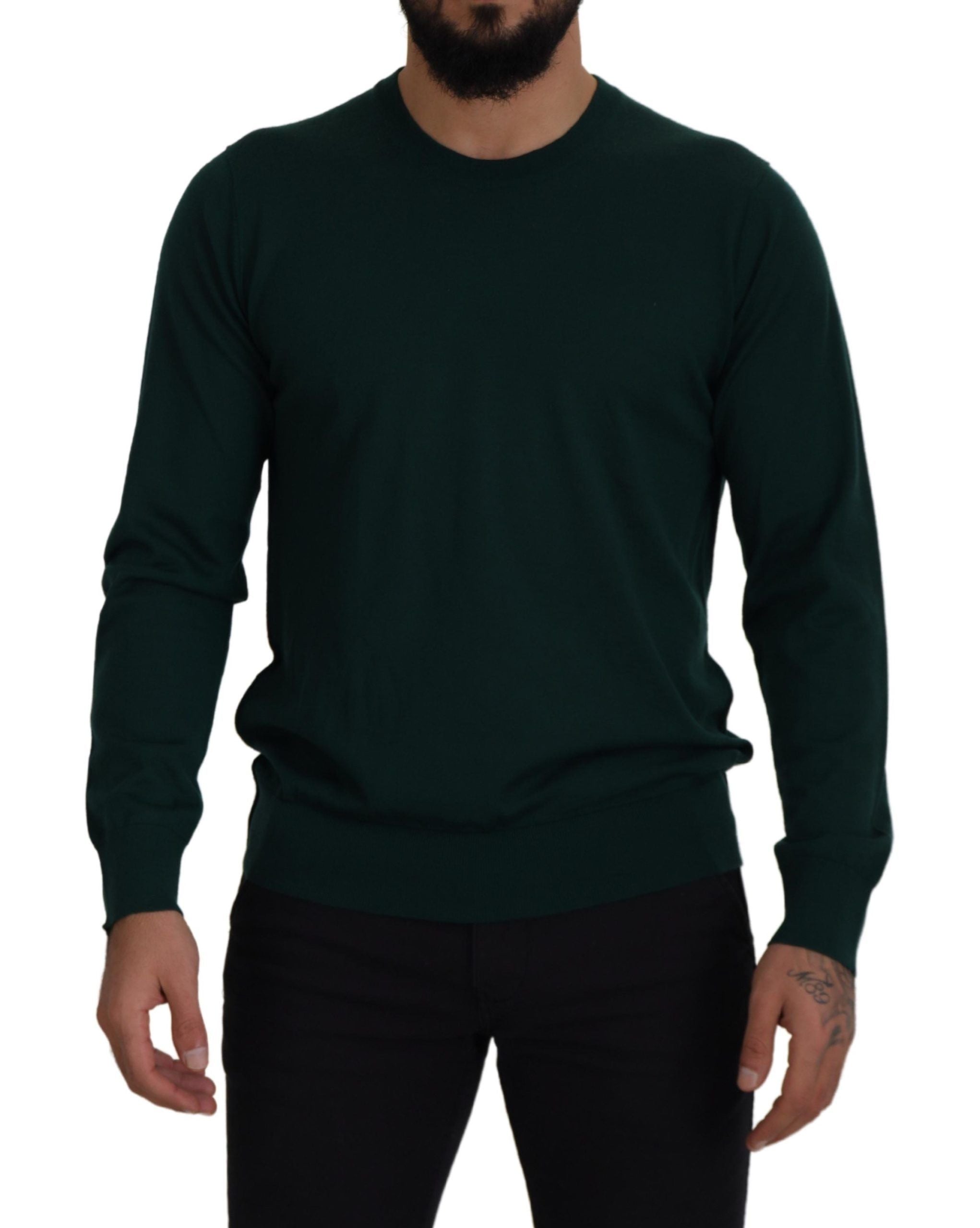 Green Cashmere Crewneck Pullover Sweater - ventzia