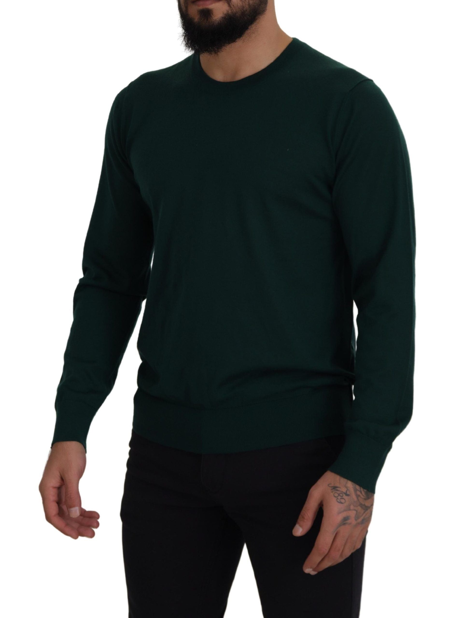 Green Cashmere Crewneck Pullover Sweater - ventzia