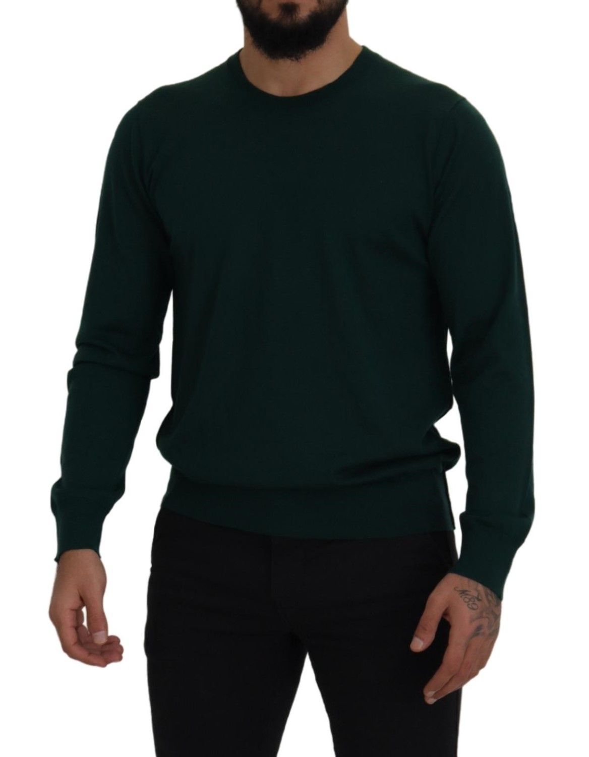 Green Cashmere Crewneck Pullover Sweater - ventzia
