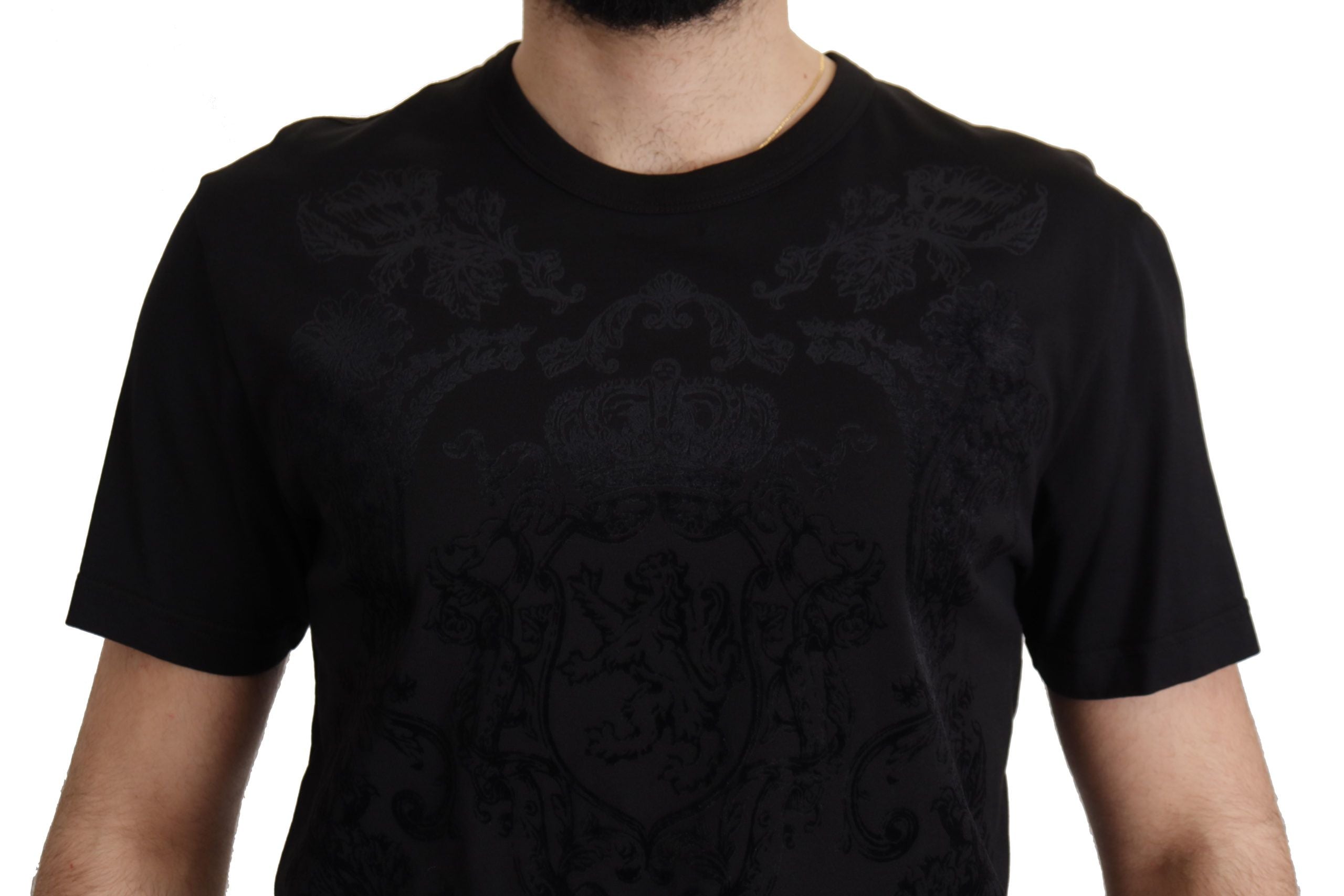Black DG Baroque Cotton Crewneck T-shirt - ventzia