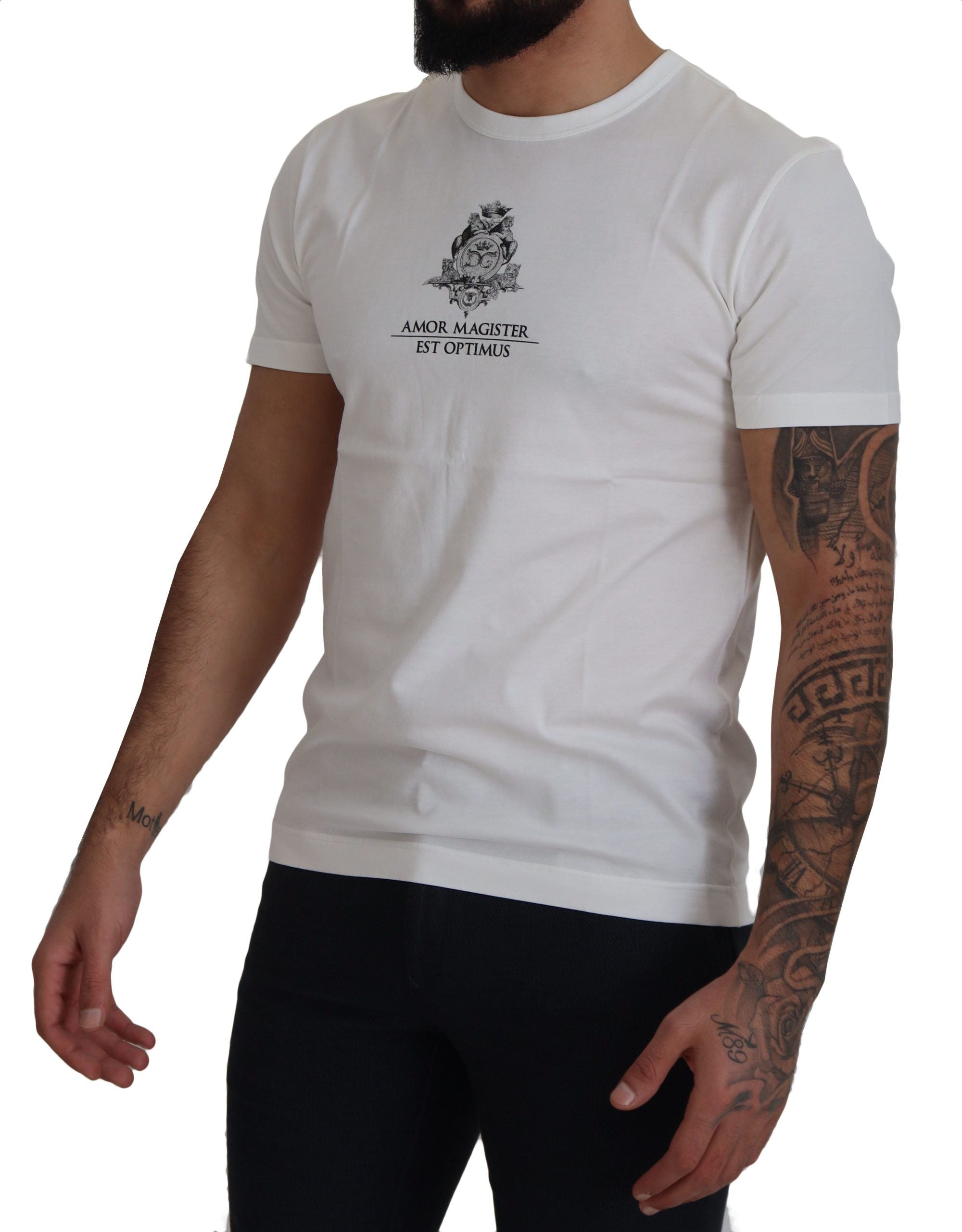 White Logo Cotton Amor Magister T-shirt - ventzia