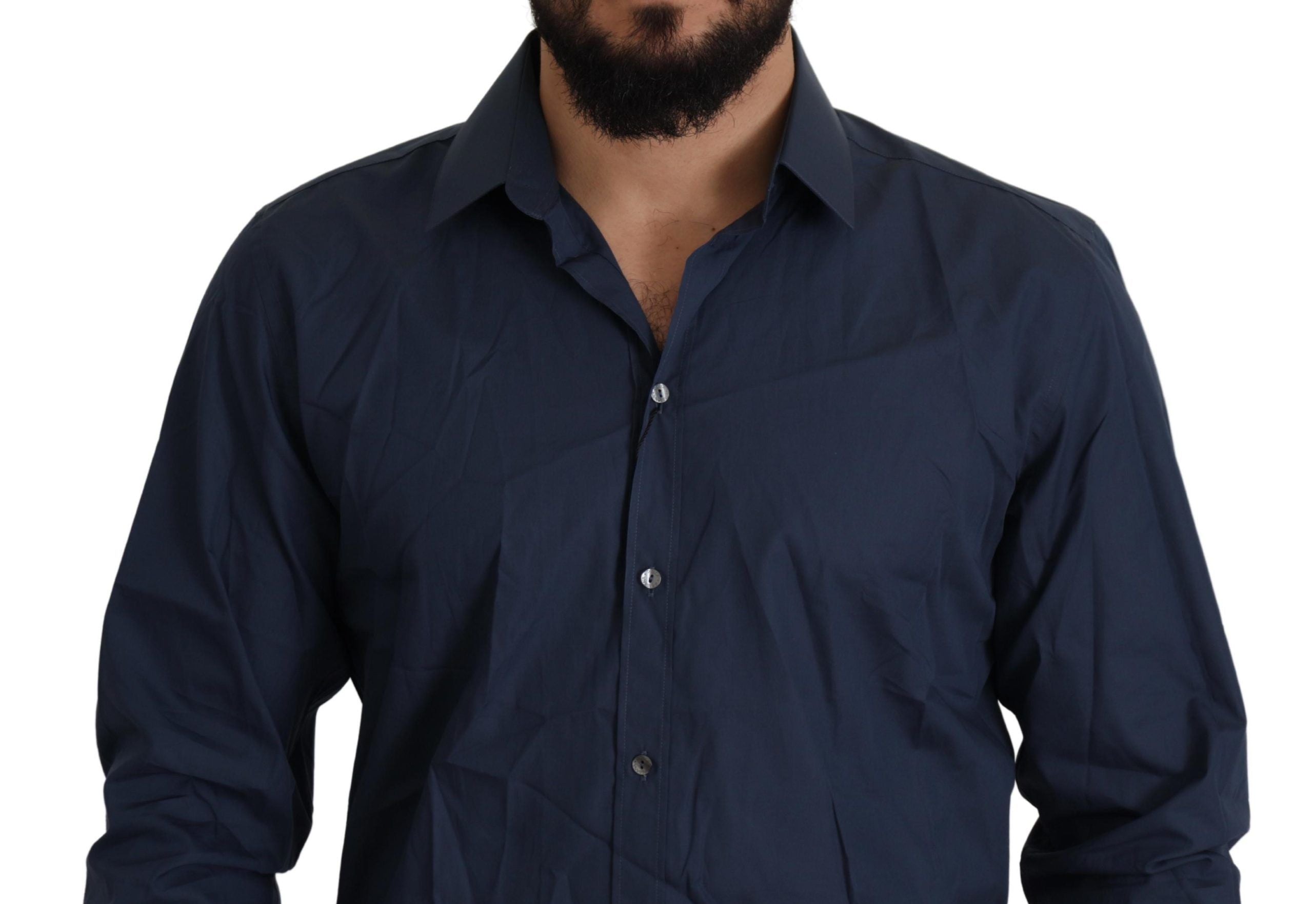 Blue Cotton MARTINI Slim Fit Dress Shirt - ventzia