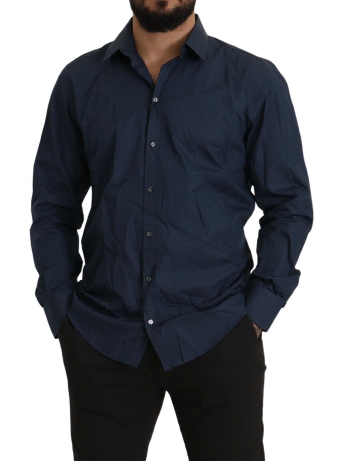 Blue Cotton MARTINI Slim Fit Dress Shirt - ventzia