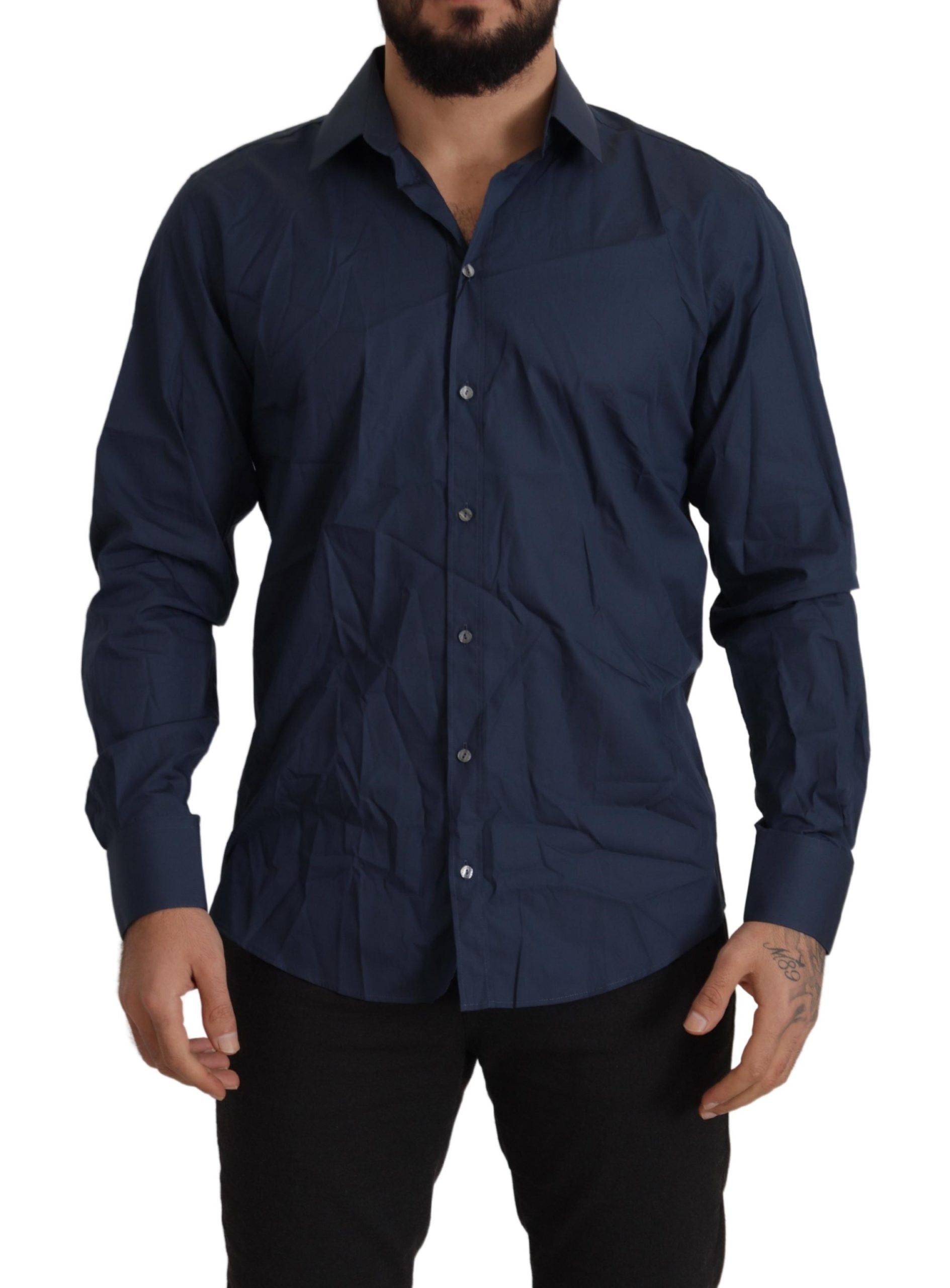 Blue Cotton MARTINI Slim Fit Dress Shirt - ventzia