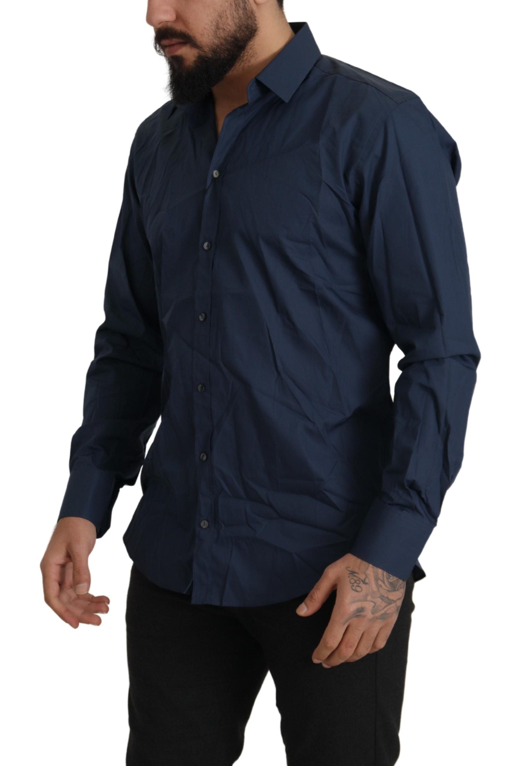 Blue Cotton MARTINI Slim Fit Dress Shirt - ventzia