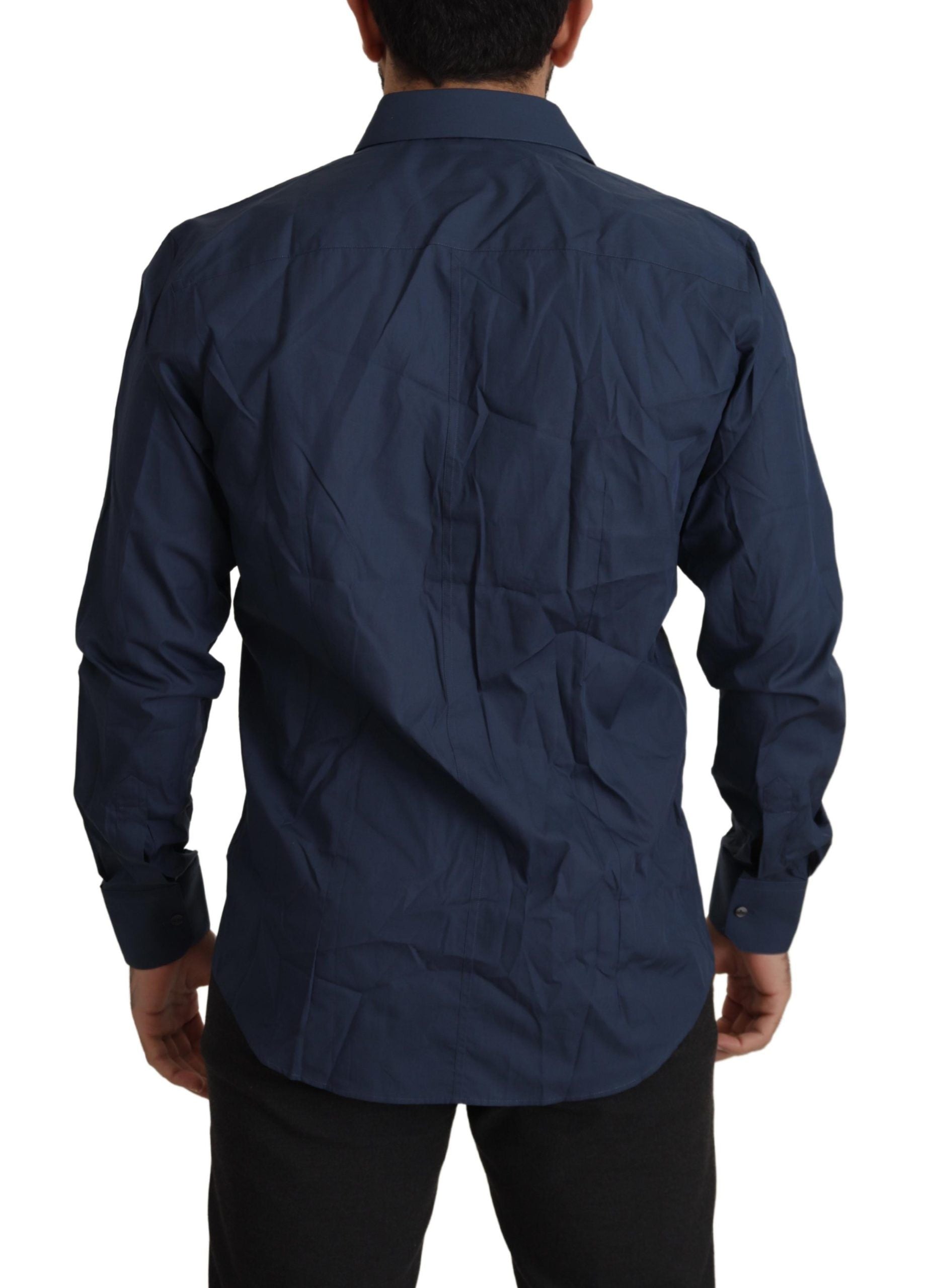 Blue Cotton MARTINI Slim Fit Dress Shirt - ventzia