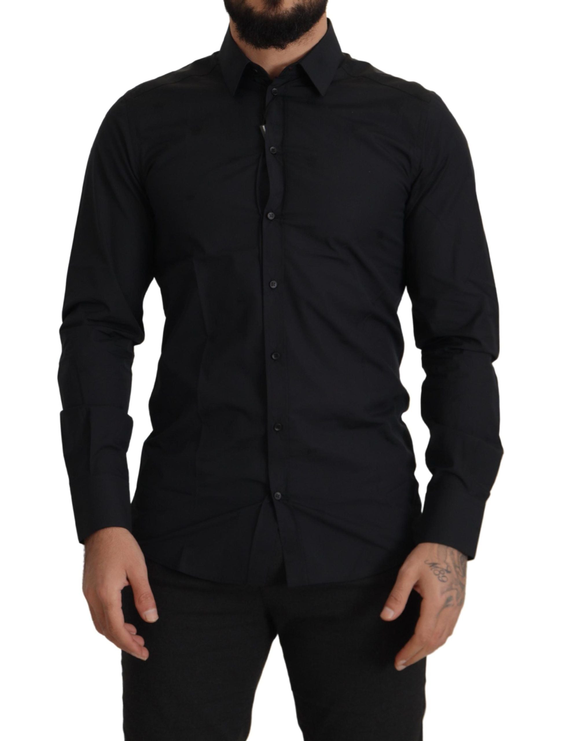 Black Cotton GOLD Slim Fit Dress Shirt - ventzia