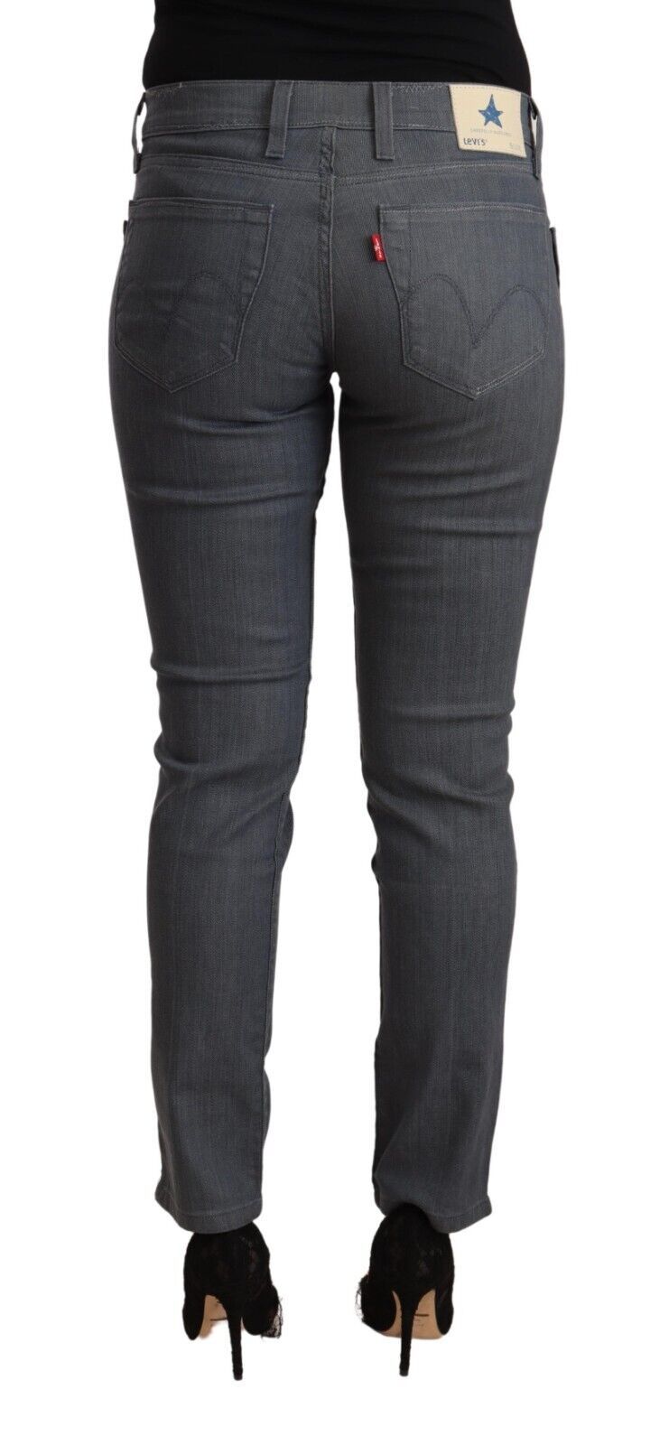 Gray Cotton Low Waist Skinny Denim Jeans - ventzia