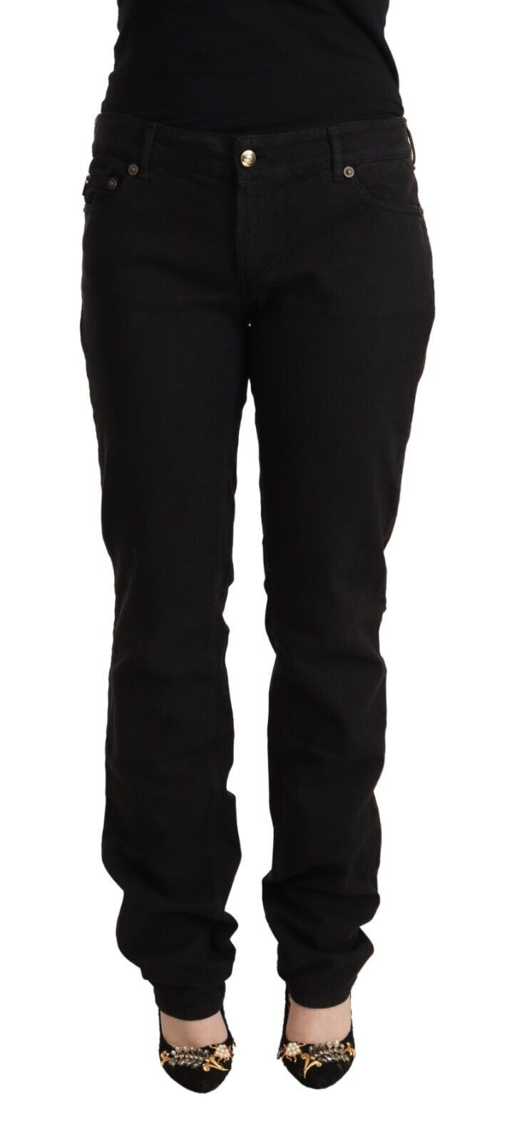 Black Mid Waist Denim Cotton Skinny Jeans - ventzia