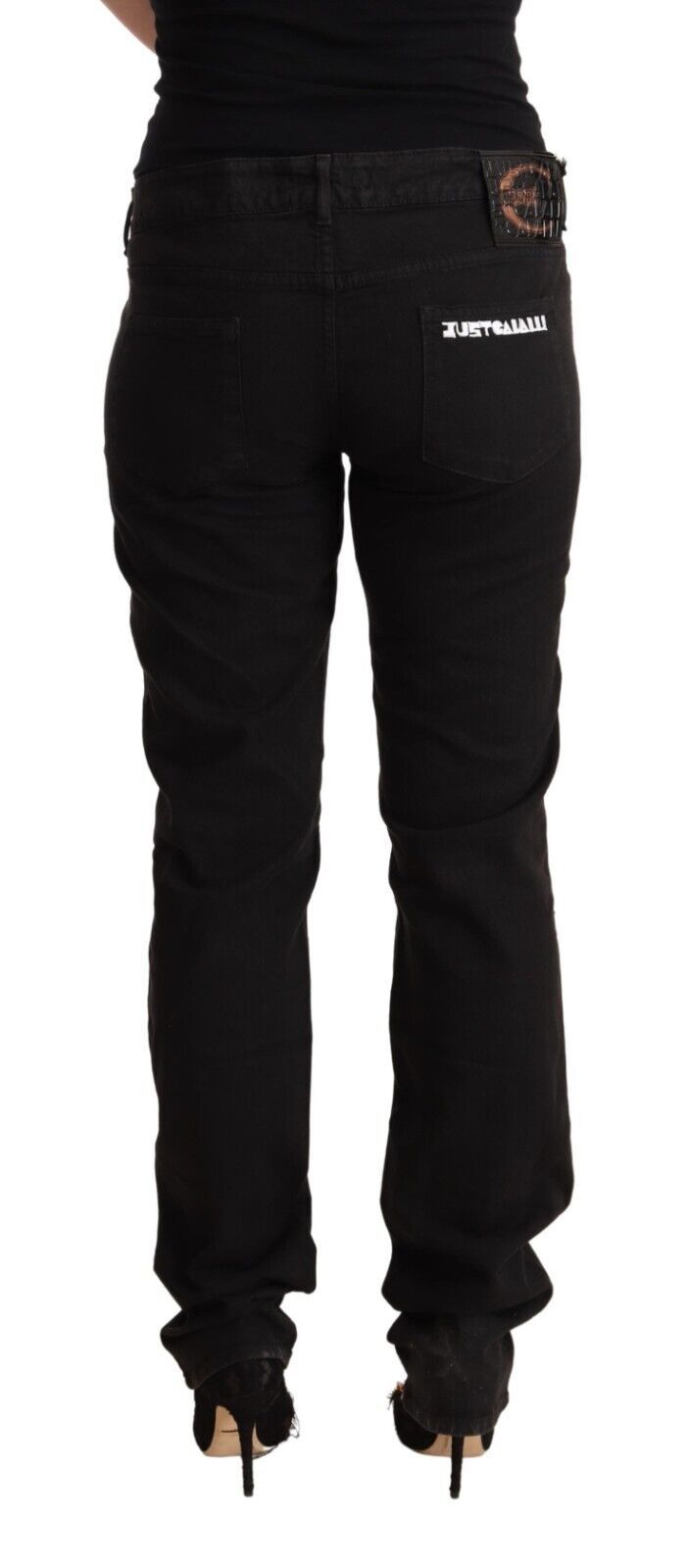 Black Mid Waist Denim Cotton Skinny Jeans - ventzia