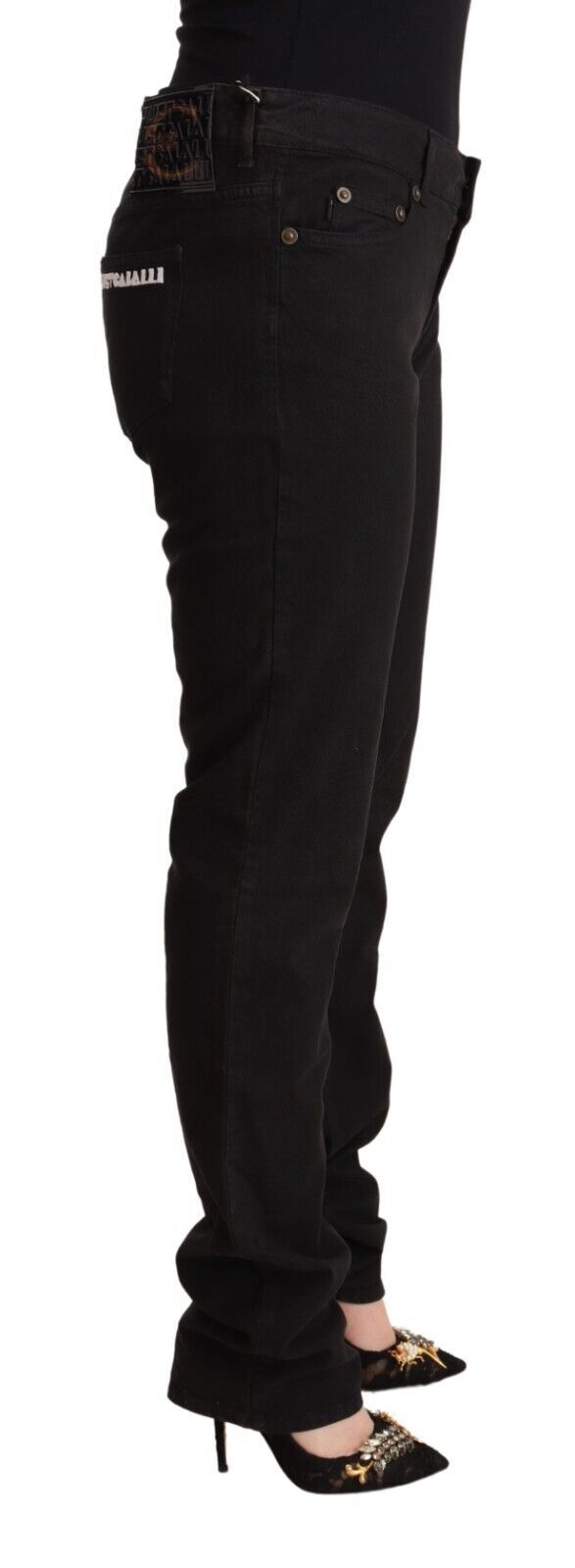 Black Mid Waist Denim Cotton Skinny Jeans - ventzia