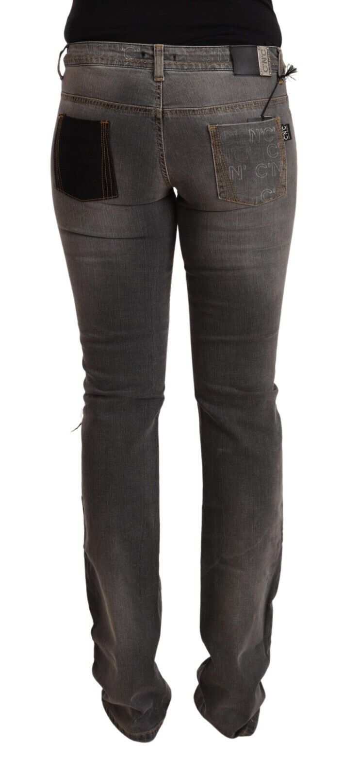 Gray Washed Low Waist Straight Denim Jeans - ventzia