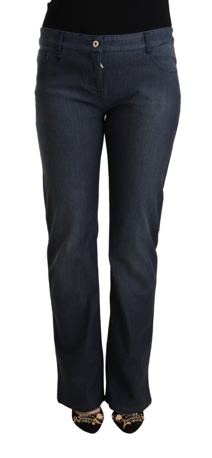Dark Blue Cotton Straight Denim Jeans - ventzia