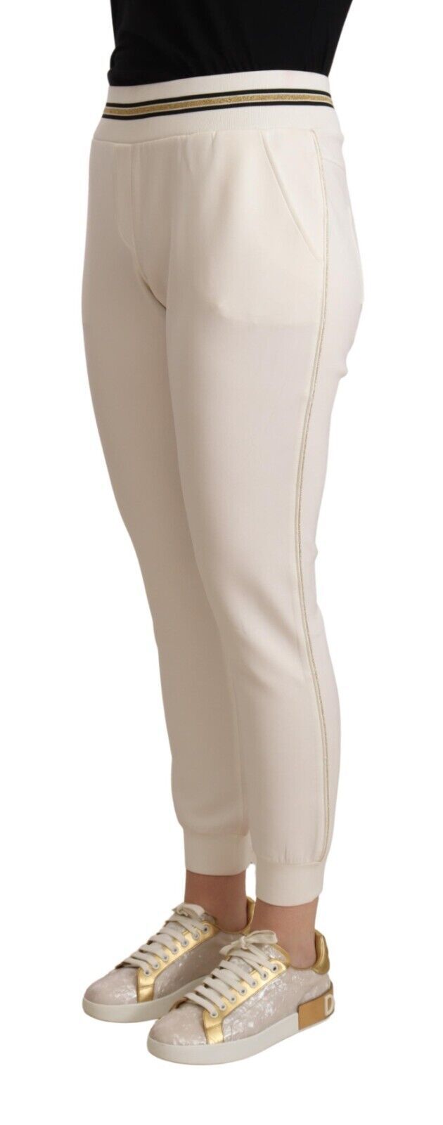 White Polyester Mid Waist Jogger Pants - ventzia