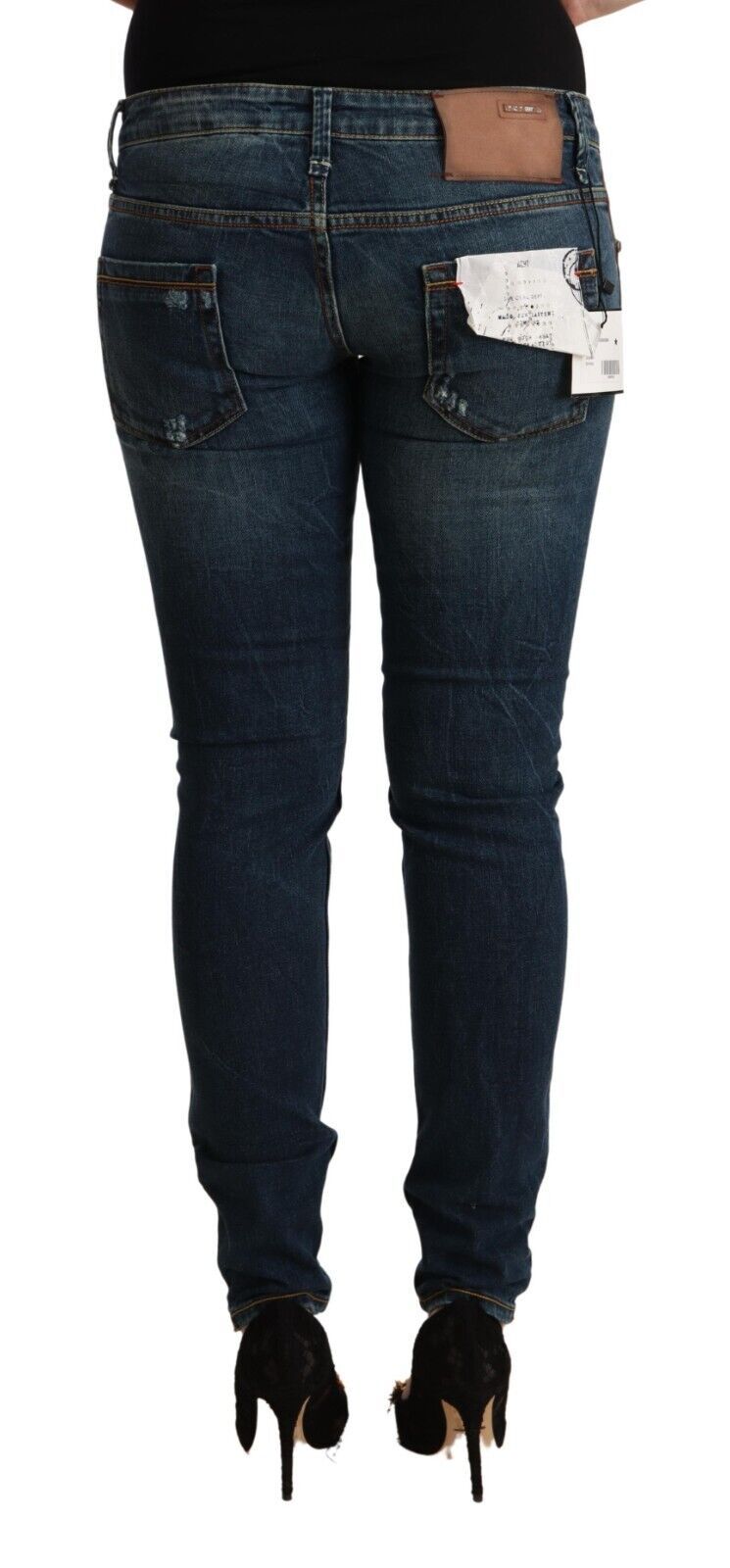 Blue Washed Low Waist Slim Fit Denim Jeans - ventzia
