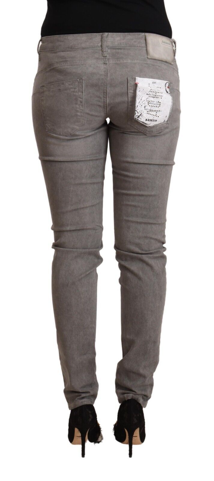 Gray Cotton Low Waist Skinny Push Up Denim Jeans - ventzia