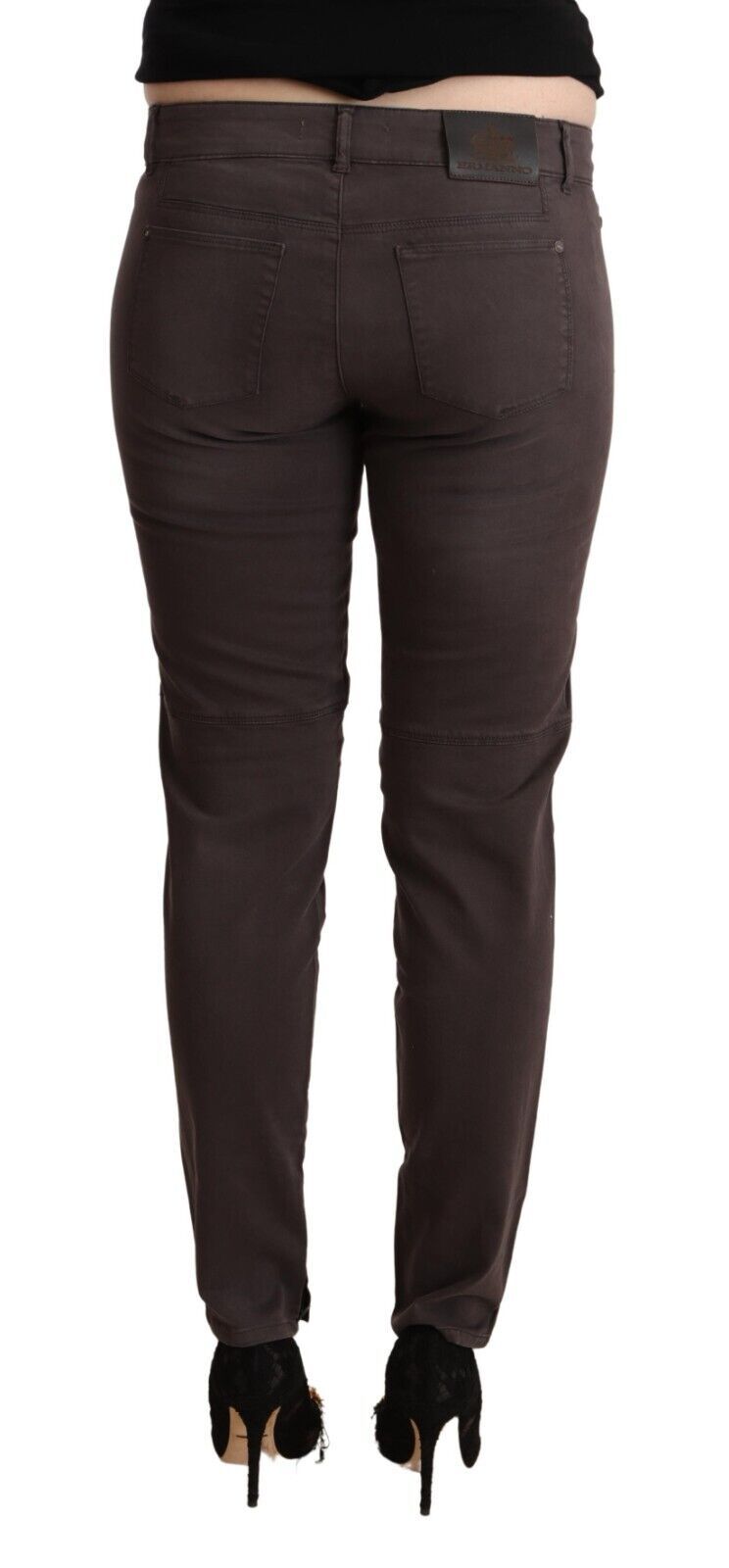 Brown Cotton Low Waist Slim Fit Pants - ventzia