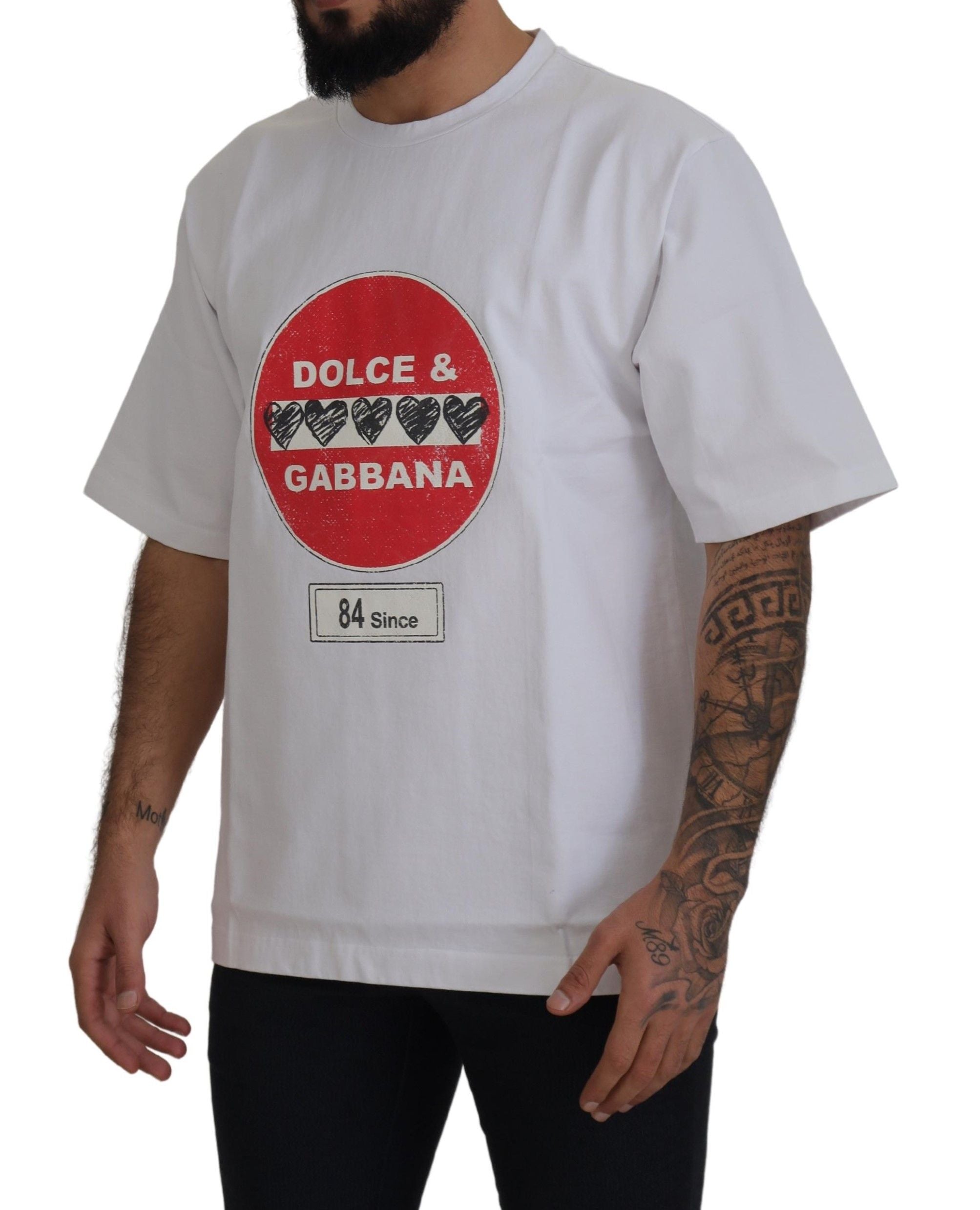 White Amor Heart Cotton Crewneck T-shirt - ventzia