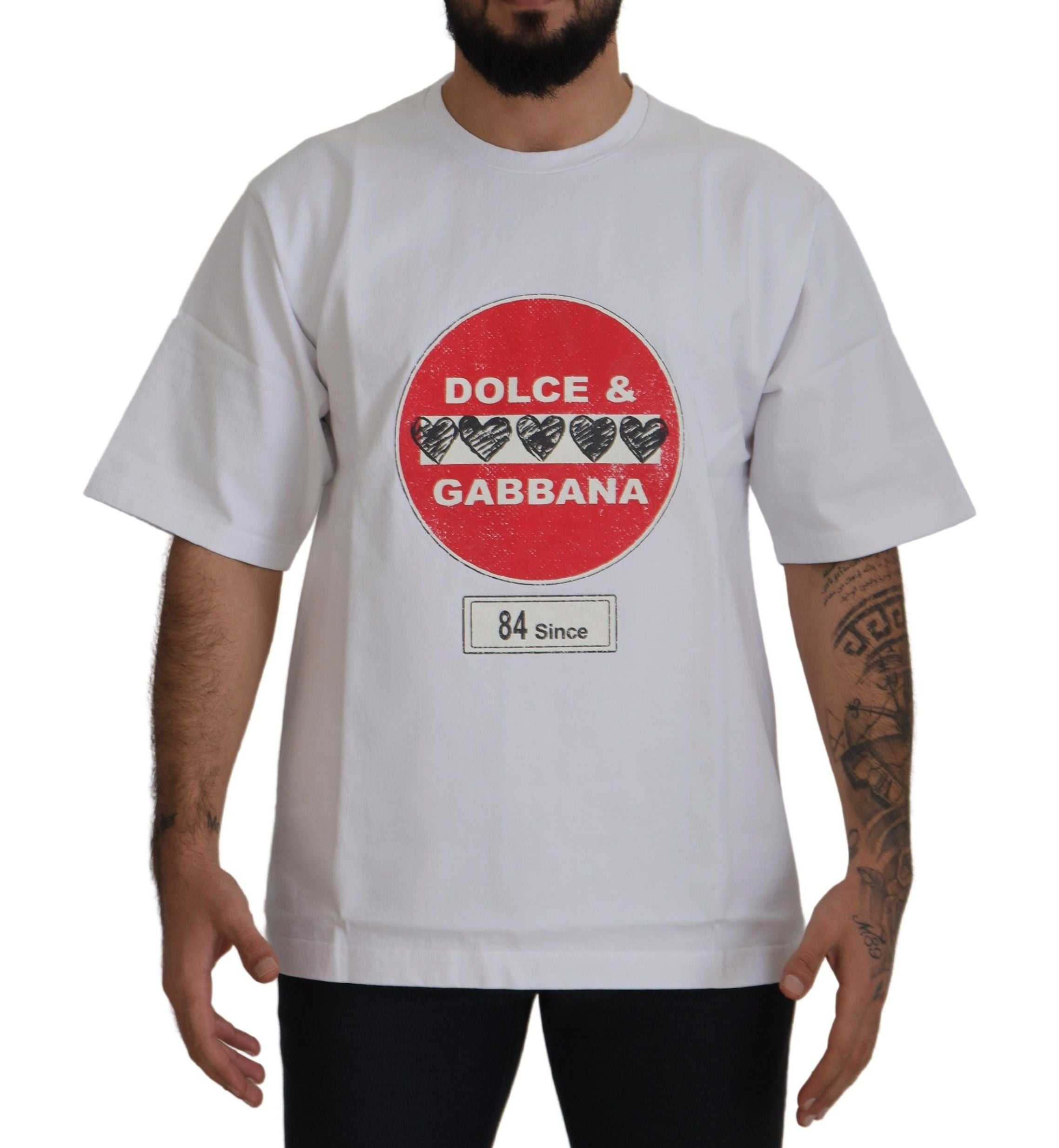 White Amor Heart Cotton Crewneck T-shirt - ventzia
