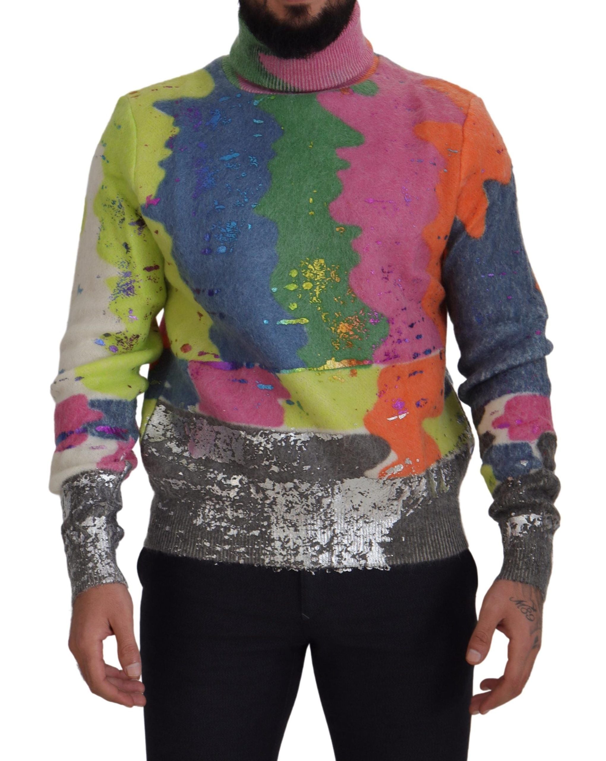 Multicolor Turtleneck Pullover Mohair Sweater - ventzia