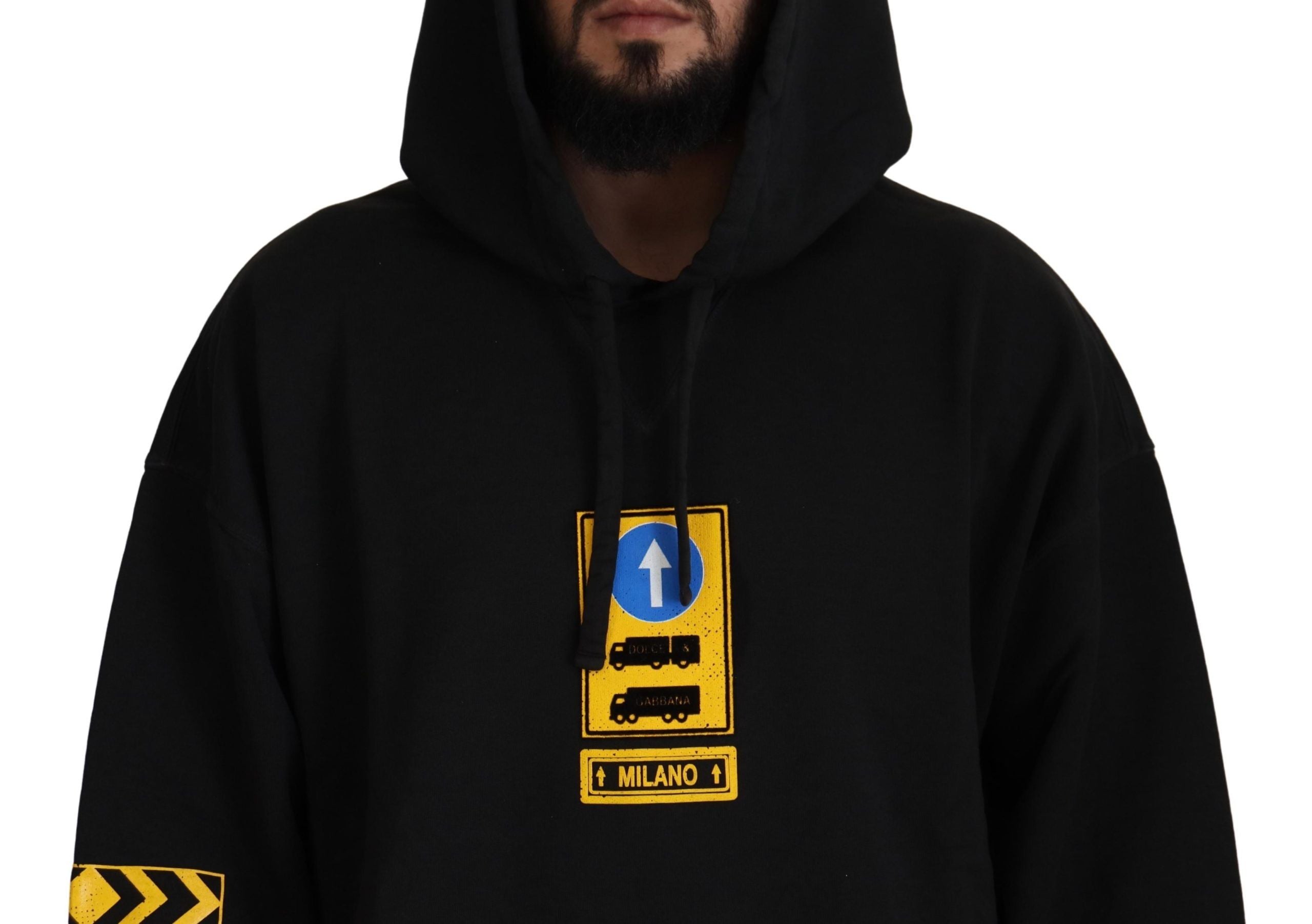 Black Cotton Hooded DG Shield Pullover Sweater - ventzia
