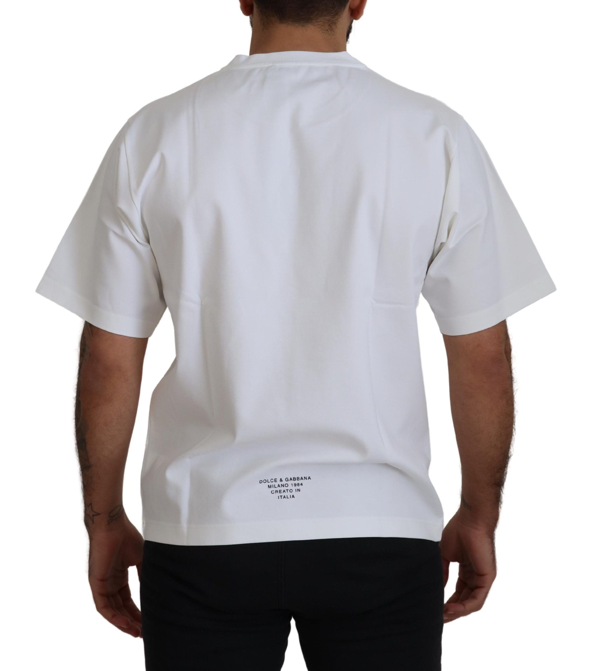 White Logo Print Cotton Crewneck T-shirt - ventzia