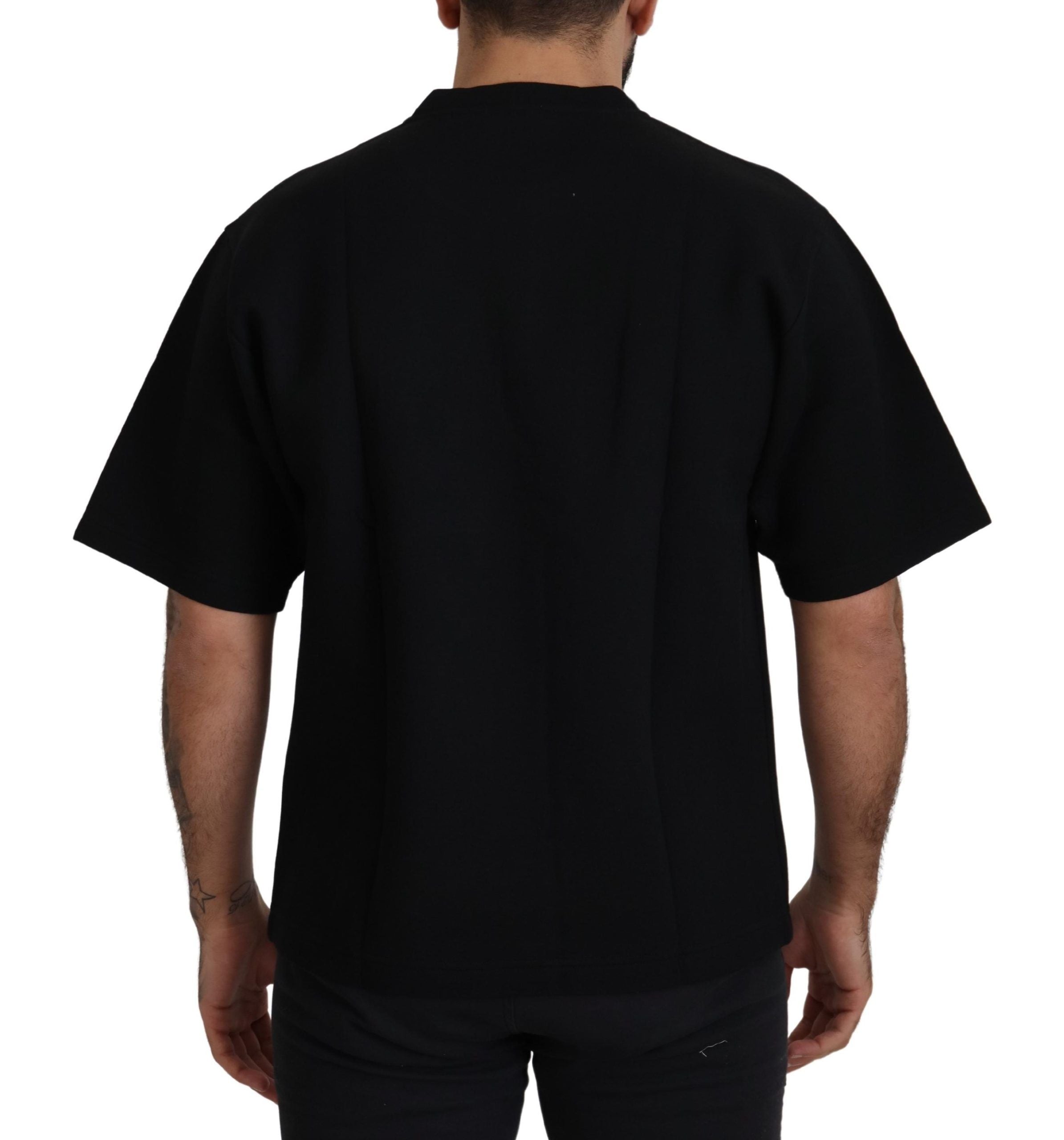 Black Logo Cotton Crewneck T-shirt - ventzia