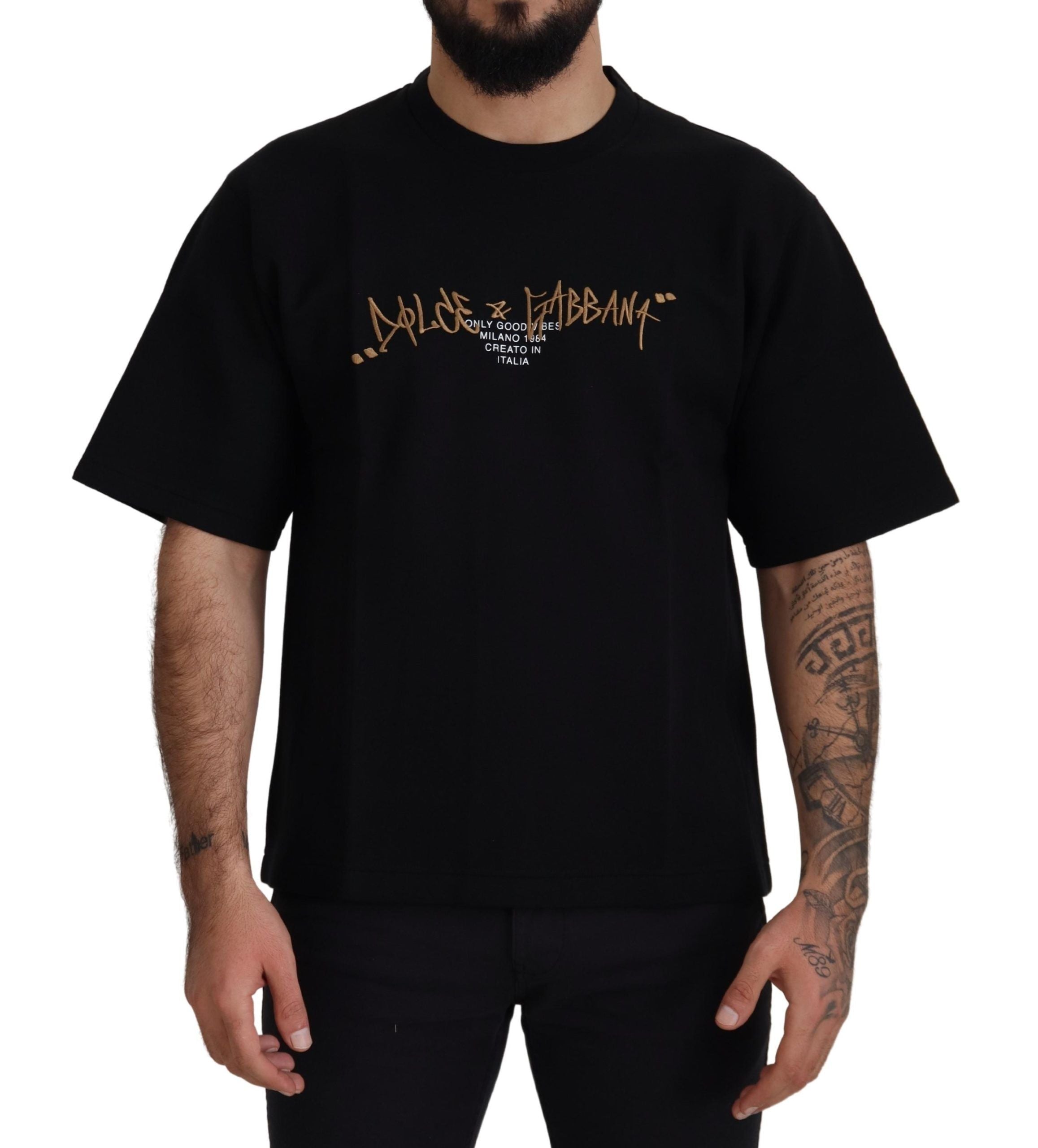 Black Logo Cotton Crewneck T-shirt - ventzia