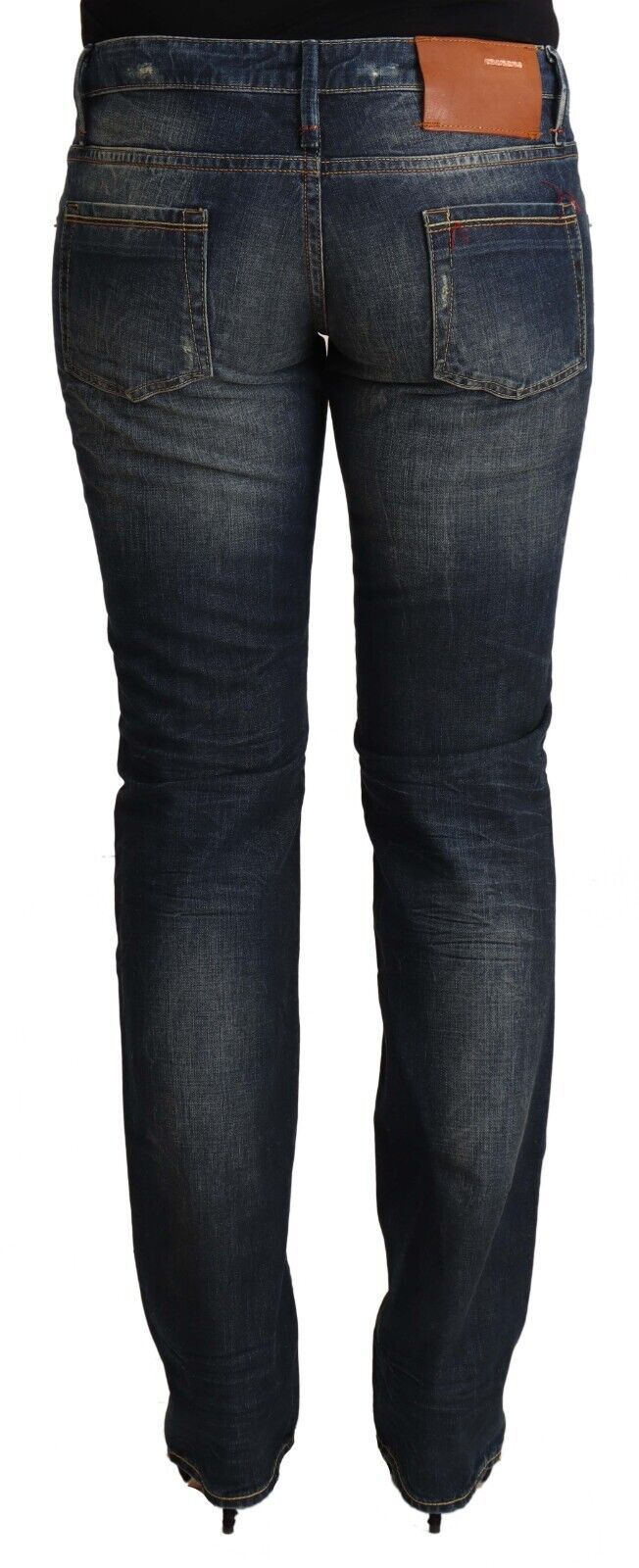 Blue Washed Cotton Low Waist Skinny Denim Jeans - ventzia