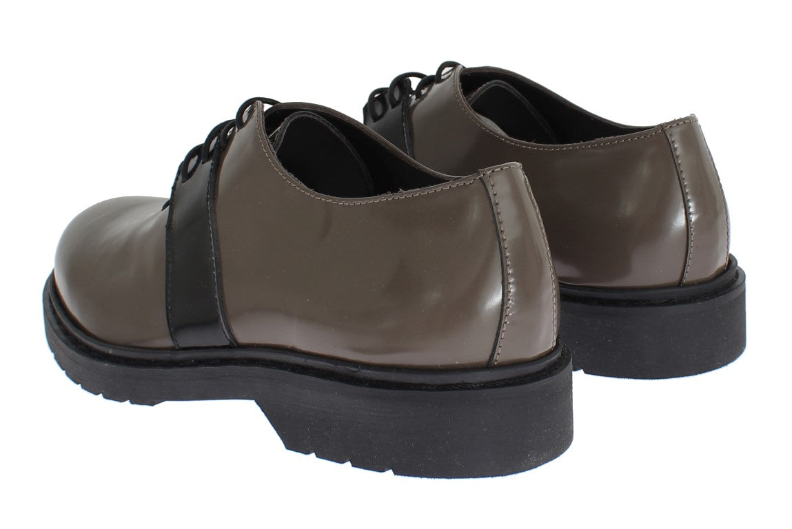 Gray Brown Leather Laceups Shoes - ventzia