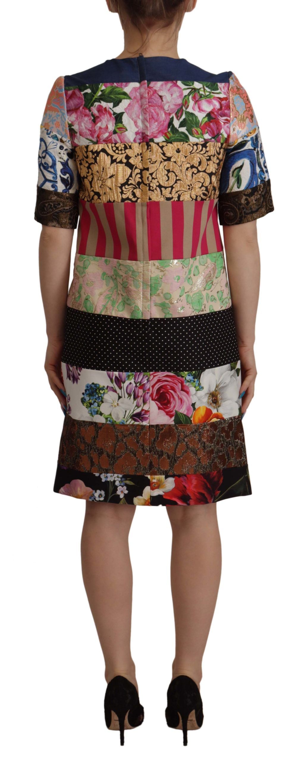 Multicolor Pachwork Floral Sheath Jaquard Mini Gown Dress - ventzia