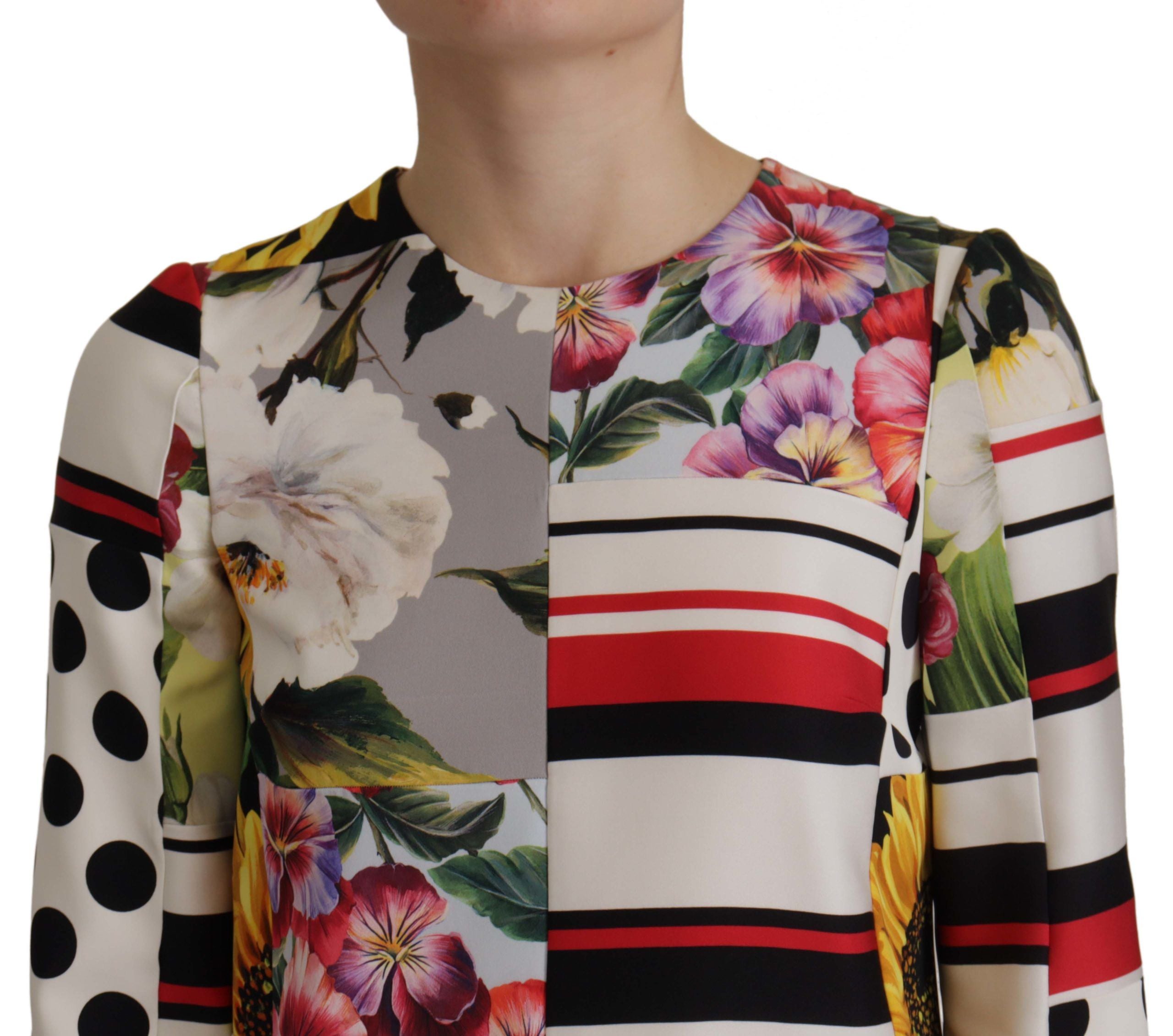 Multicolor Charmeuse Floral Sheath Jaquard Pachwork Dress - ventzia