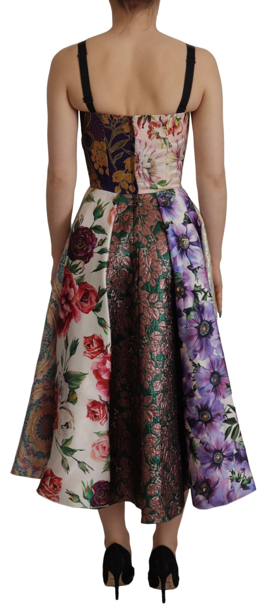 Dress Midi Patchwork Floral Jaquard Silk - ventzia